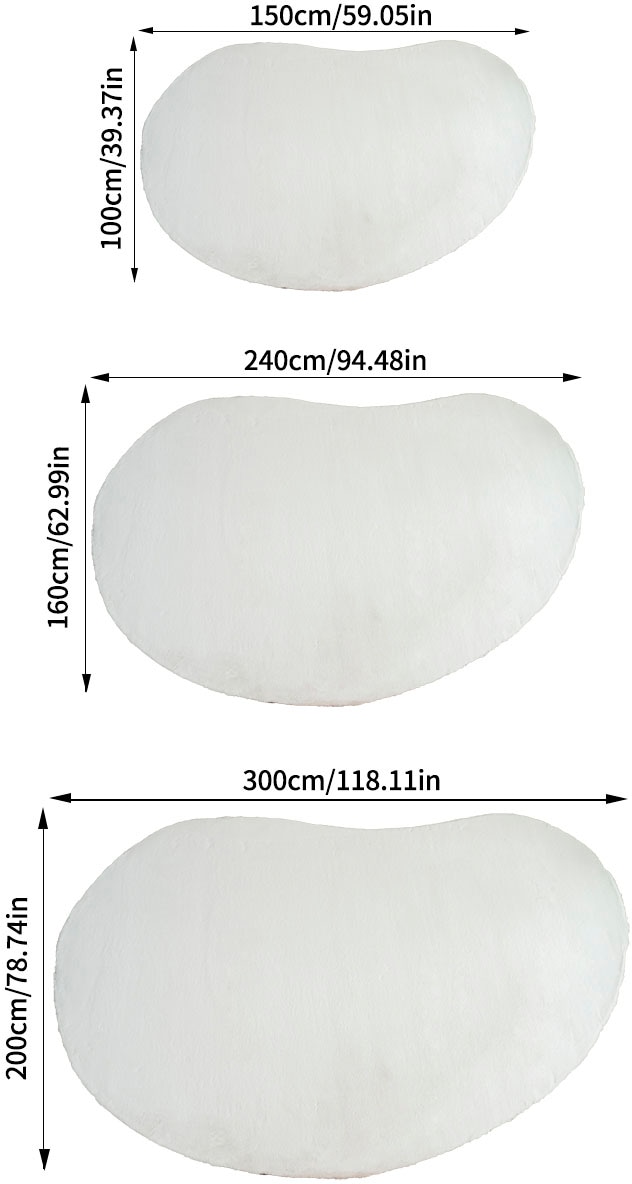 Bruno Banani Hochflor-Teppich »Rabbit 2 Bean, Kunstfell Teppich, Modern, besondere Form«, U-förmig, 25 mm Höhe, Kaninchenfell-Haptik, Microfaser, Wohnzimmer, Schlafzimmer, Esszimmer