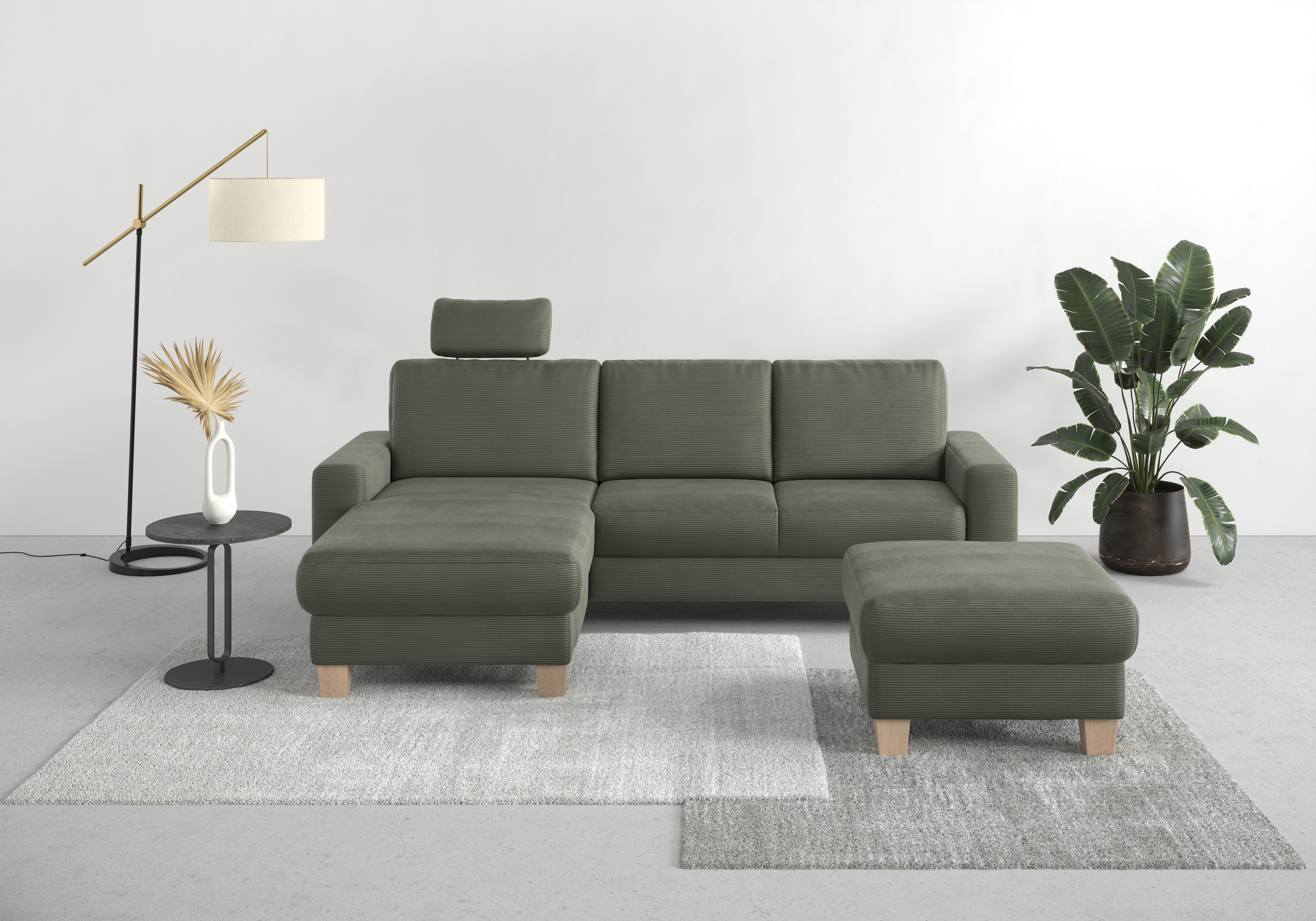 Home affaire Ecksofa »Summer L-Form«, mit Recamiere, mit oder ohne Bettfunktion und Bettkasten, Cord-Bezug