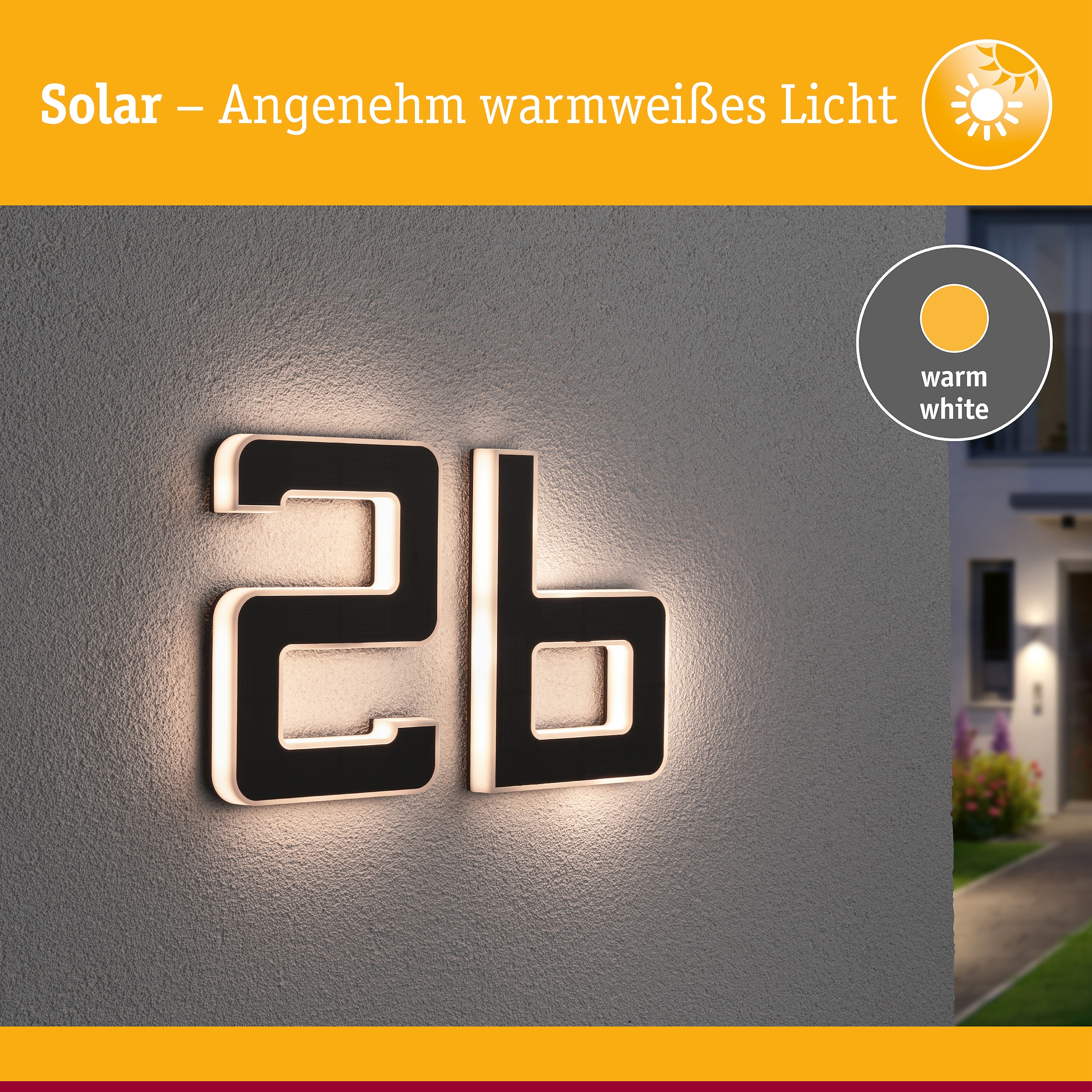 Paulmann LED Außen-Wandleuchte »Solar Hausnummer« LED-Modul 1 Stk. Warmweiß LED-Modul, Hausnummern, Buchstaben wählbar, Akku wechselbar
