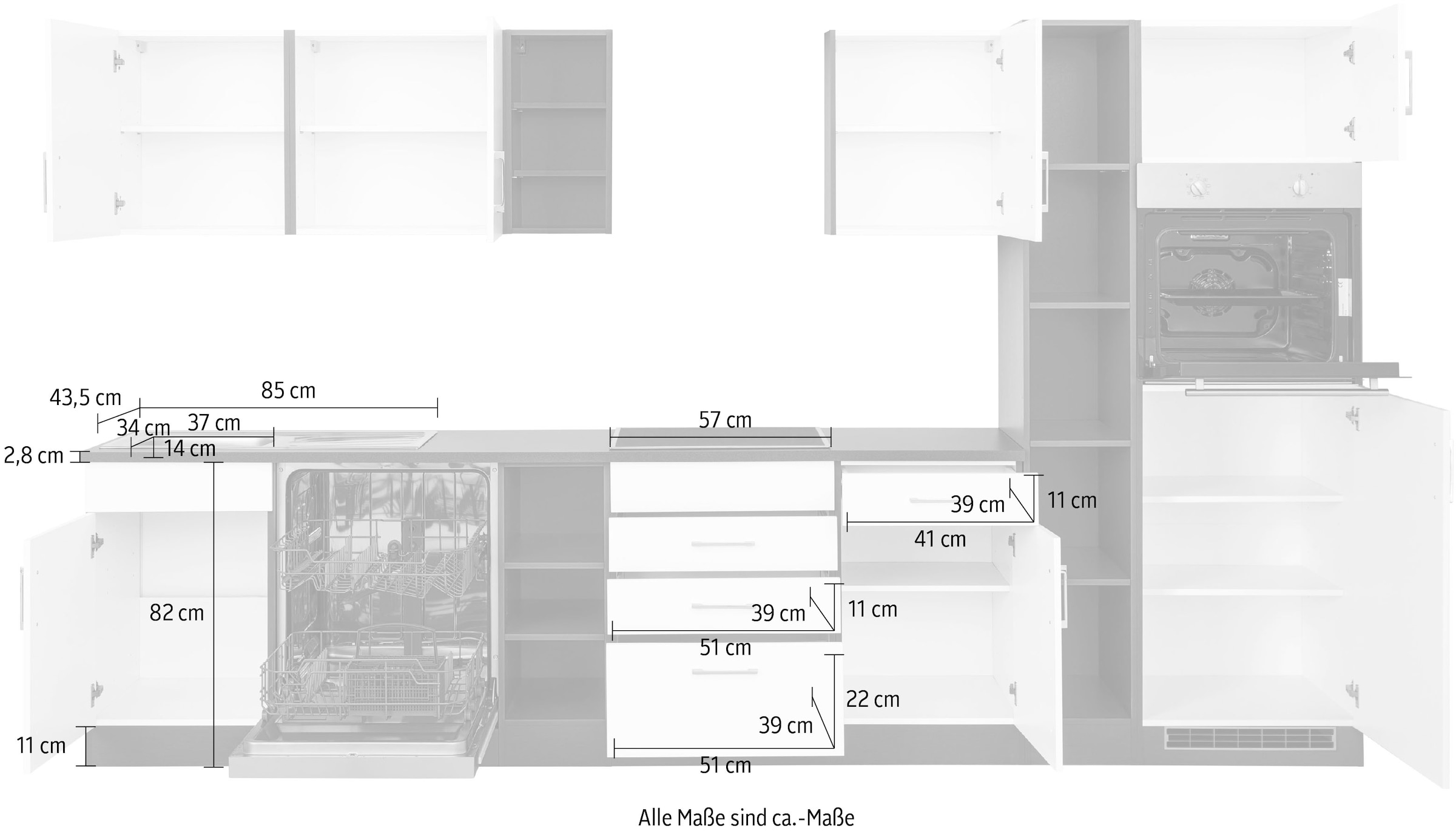 HELD MÖBEL Küchenzeile »Paris«, ohne E-Geräte, Breite 340 cm