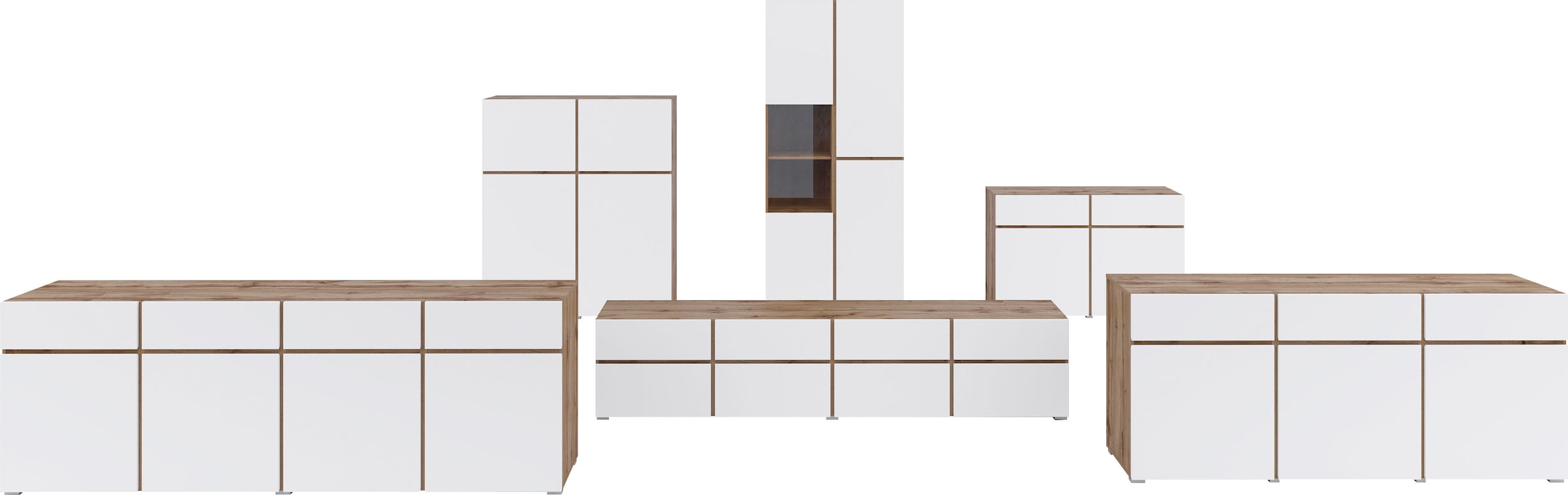 INOSIGN Vitrine »Cross, Höhe 183,5 cm, moderne grifflose Standvitrine mit 3 Türen«, Hochschrank mit viel Stauraum, Glastür und verstellbaren Einlegeböden