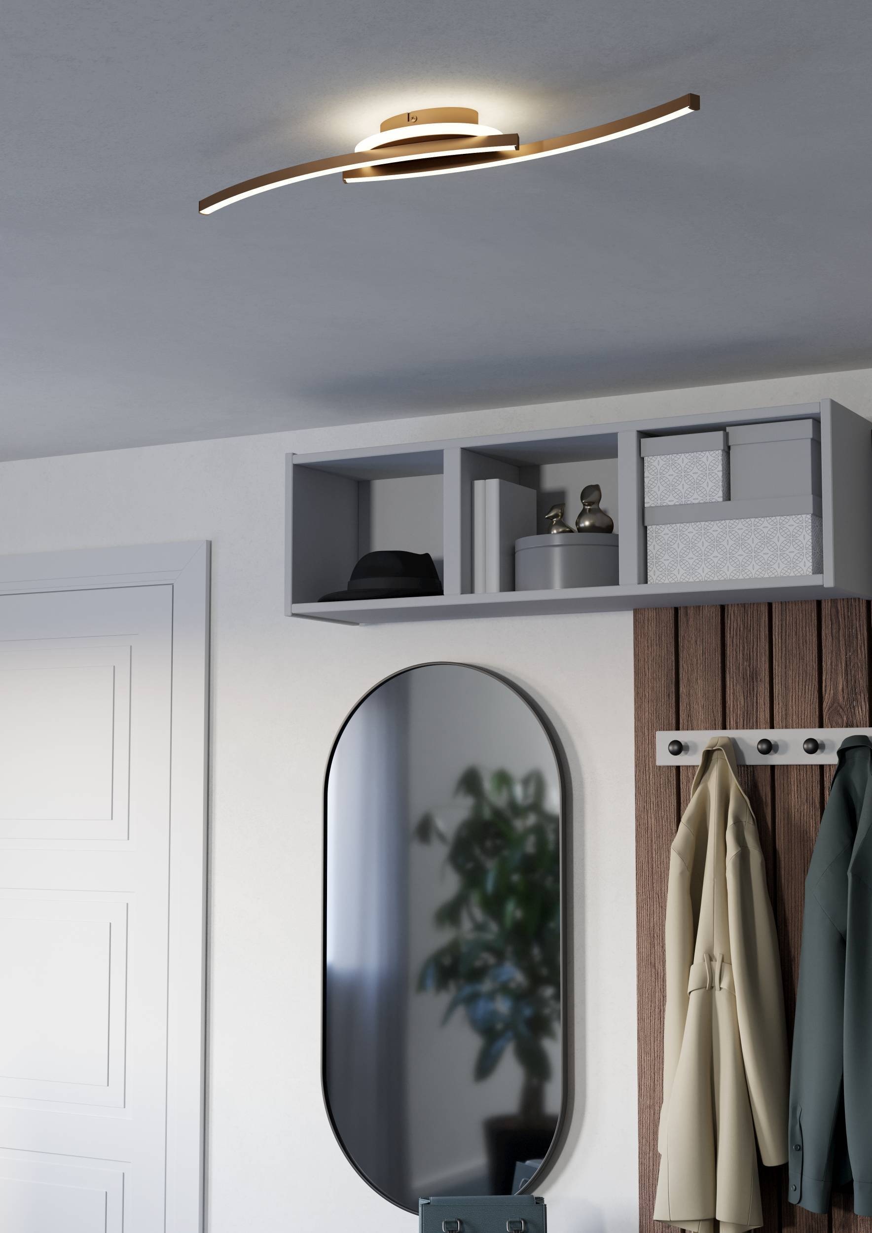 EGLO Deckenleuchte »Lungolago Deckenlampe, Bürolampe Decke aus Metall, Flurlampe, Lampe« LED-Modul 1 Stk. Neutralweiß Wand-/Deckenleuchte - L74 x B14 x H6 cm - bronze - 12W inkl.