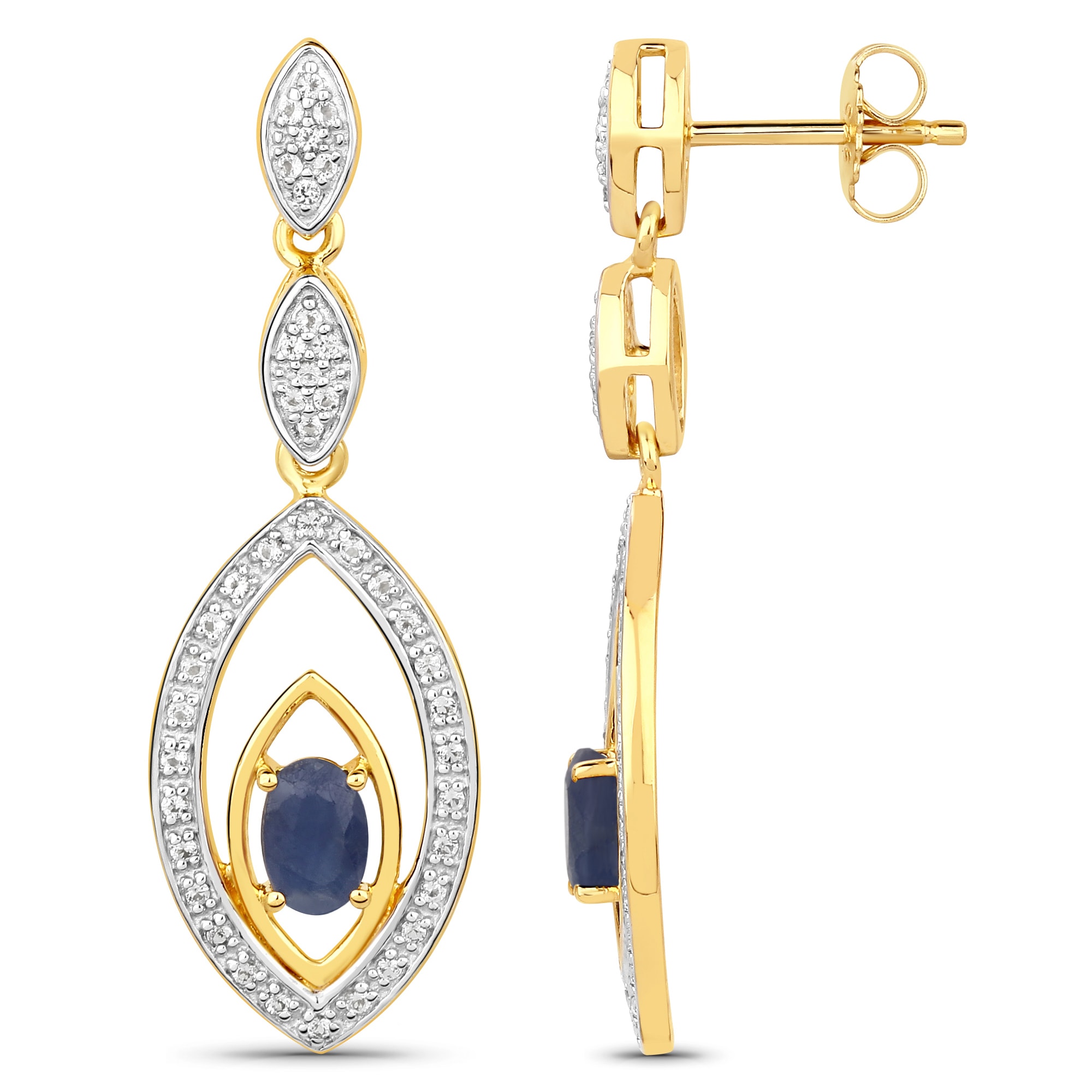 Vira Jewels Paar Ohrhänger »Silber 925 zweifarbig 40mm lang mit 2x Saphir und 80x Weiß-Topas«
