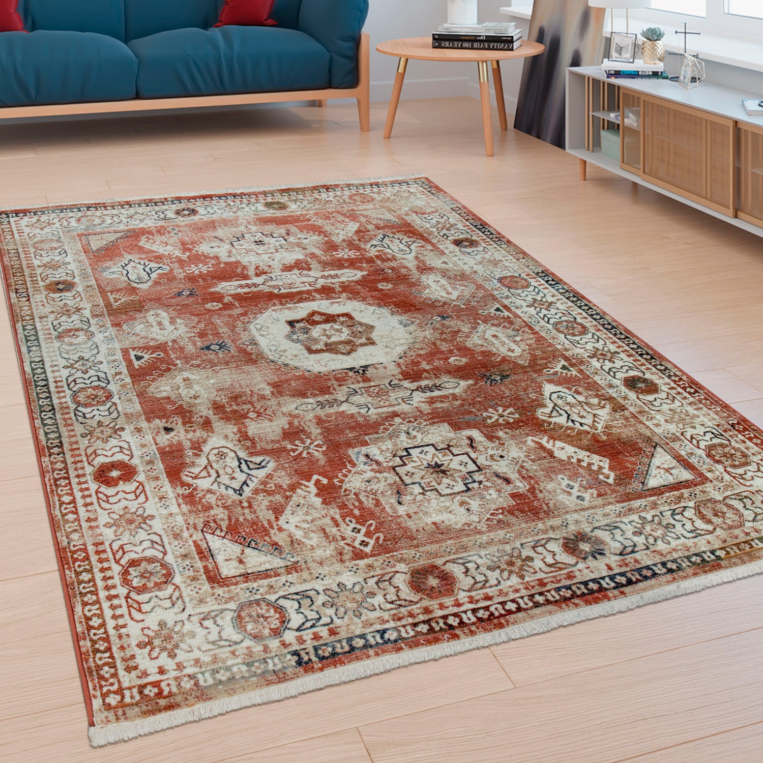 Paco Home Teppich »Sena 454«, rechteckig, 11 mm Höhe, Kurzflor, Orient-Optik, Used-Look, mit Fransen