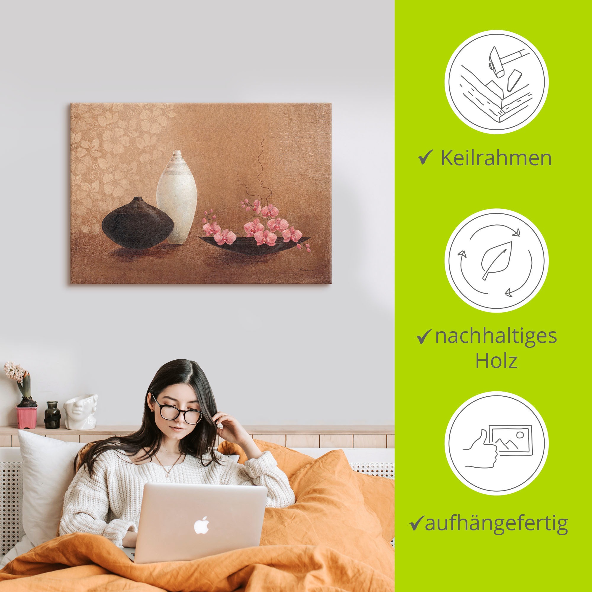 Artland Leinwandbild »Orchideenzweig«, Vasen & Töpfe, (1 St.), auf Keilrahmen gespannt