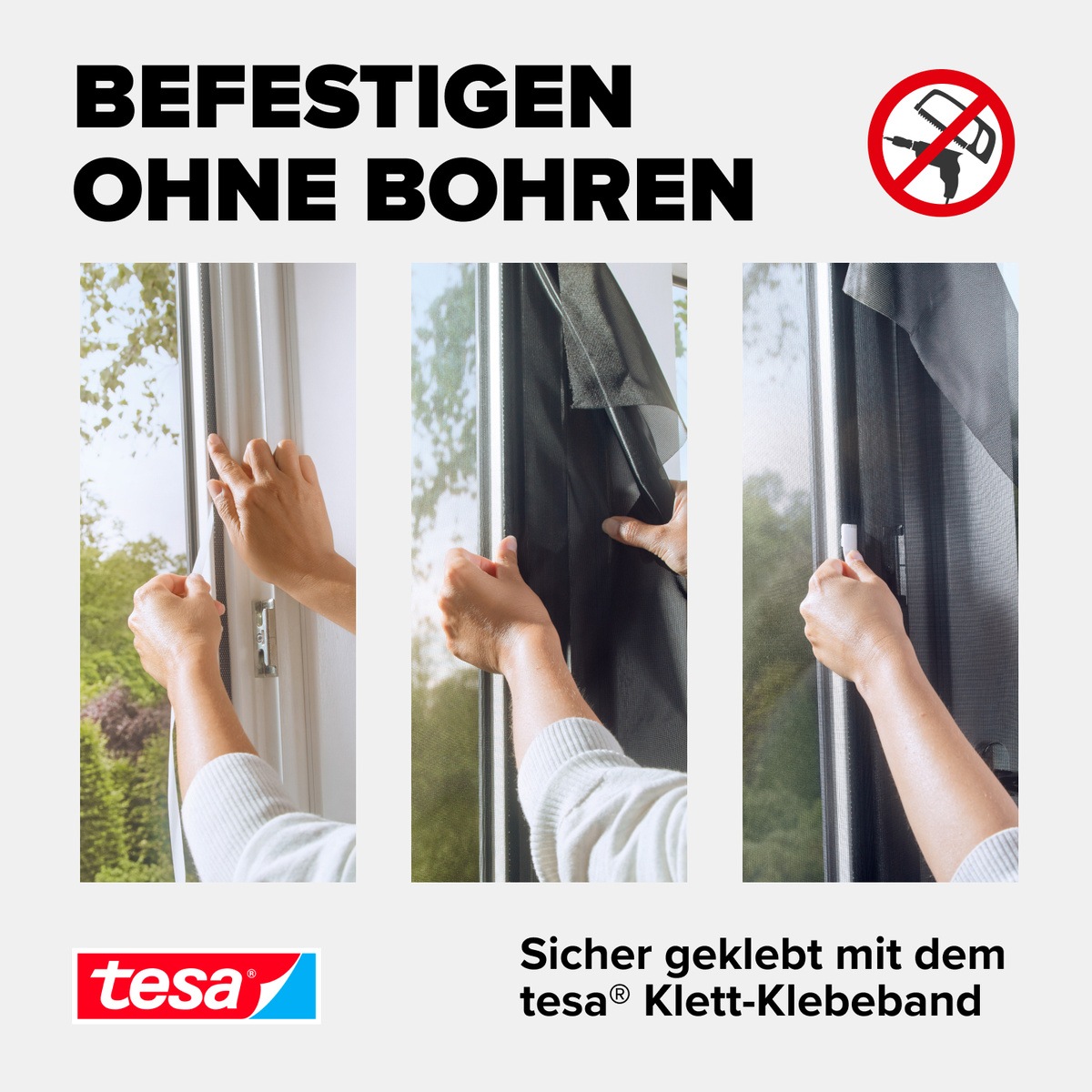 tesa Insektenschutz-Fensterrahmen »Pollenschutzgitter für Fenster - 1,2m x 2,4m« Packung, Fliegennetz, Klettband, 1 Stk. tlg. Pollenschutzgitter - ohne Bohren- zuschneidbar -anthrazit