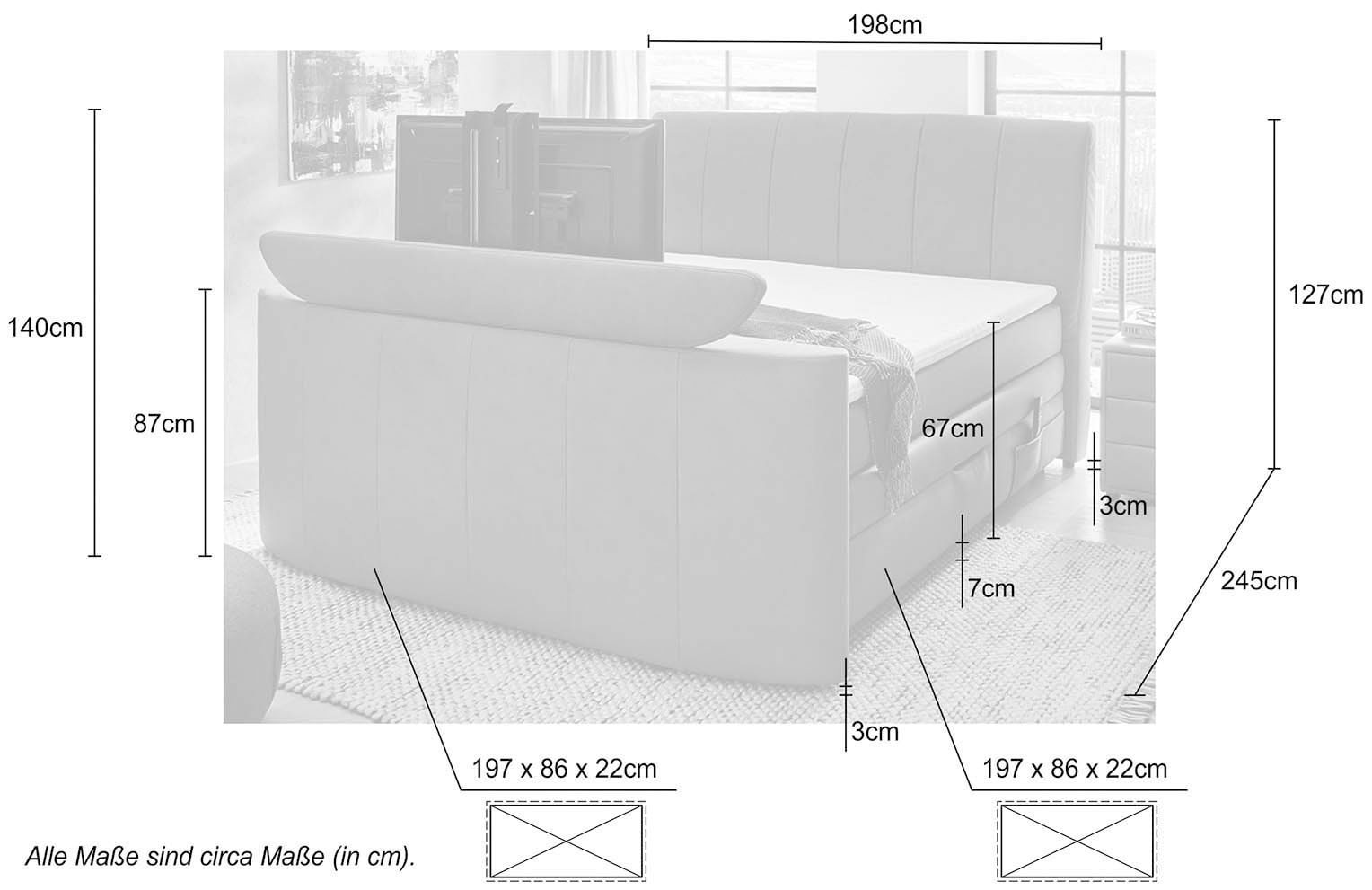 Jockenhöfer Gruppe Boxspringbett »Bel Air«, mit versenkbarem TV-Lift (für bis zu 40 Zoll), Fernbedienung und Bettkasten/Stauraum