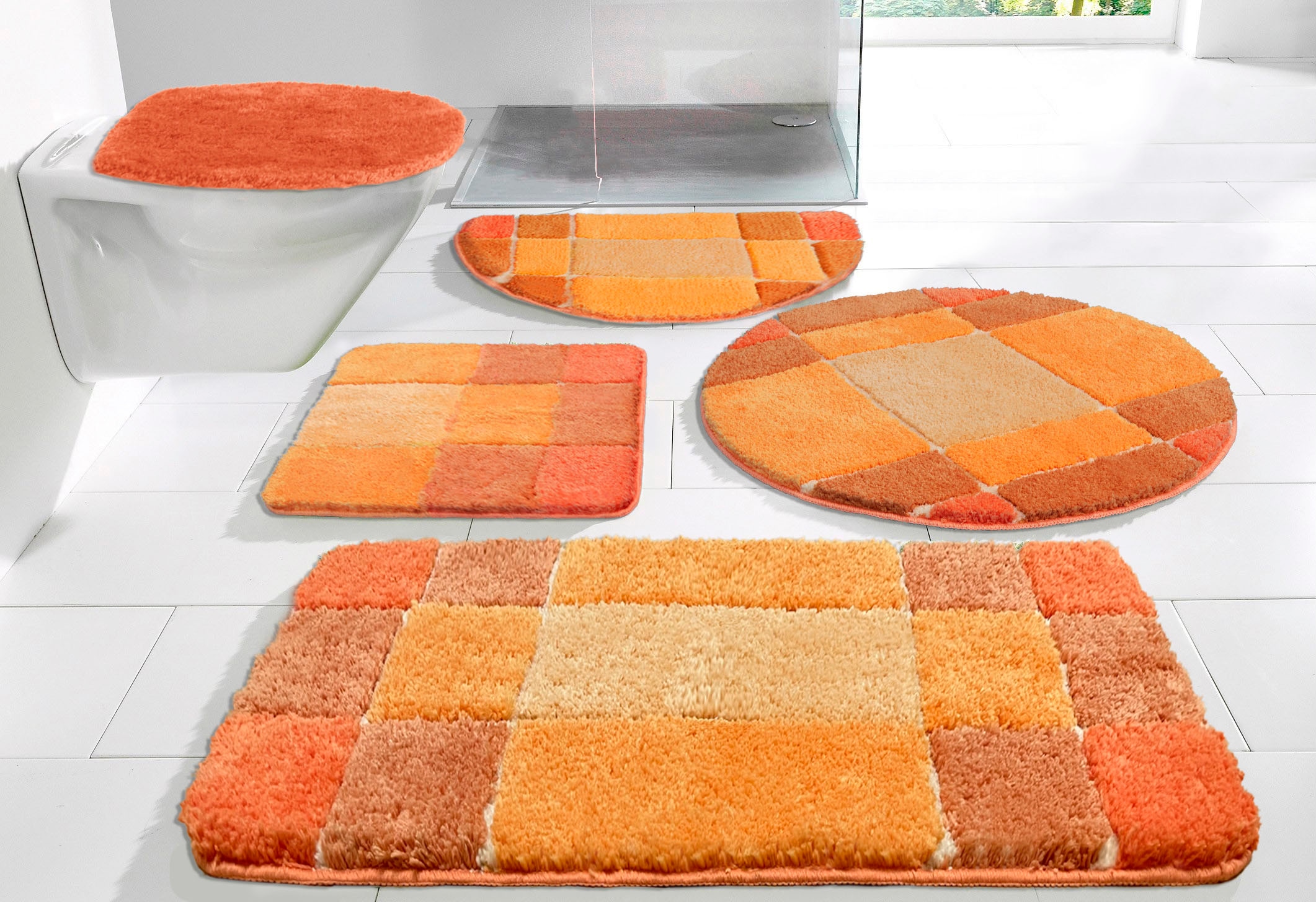 my home Badematte »Pia«, rutschhemmend beschichtet, strapazierfähig-fußbodenheizungsgeeignet-schnell trocknend, Badteppich, karierte Badematten, rechteckig, rund & als 3-tlg. Set