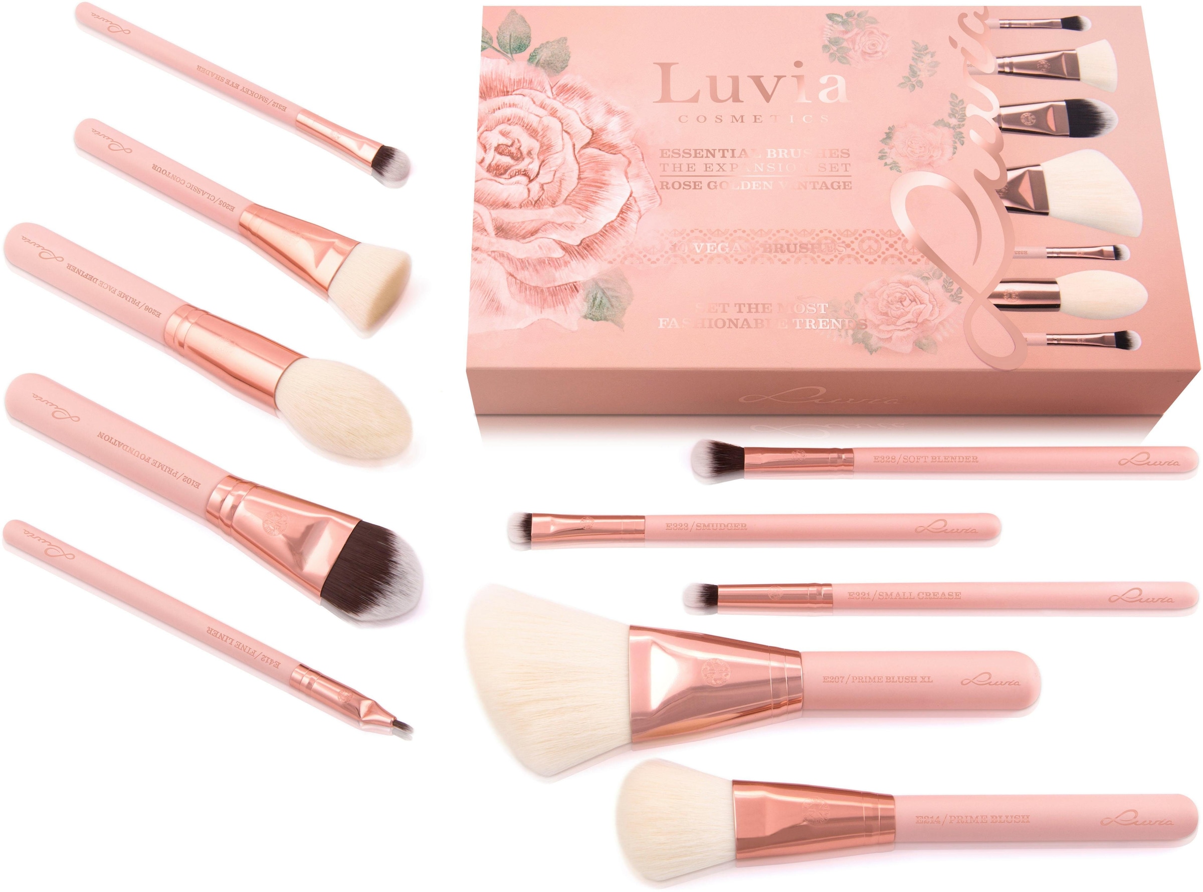 Luvia Cosmetics Kosmetikpinsel-Set »Essential Brushes - Expansion Set -  Rose Golden Vintage«, (10 tlg.)