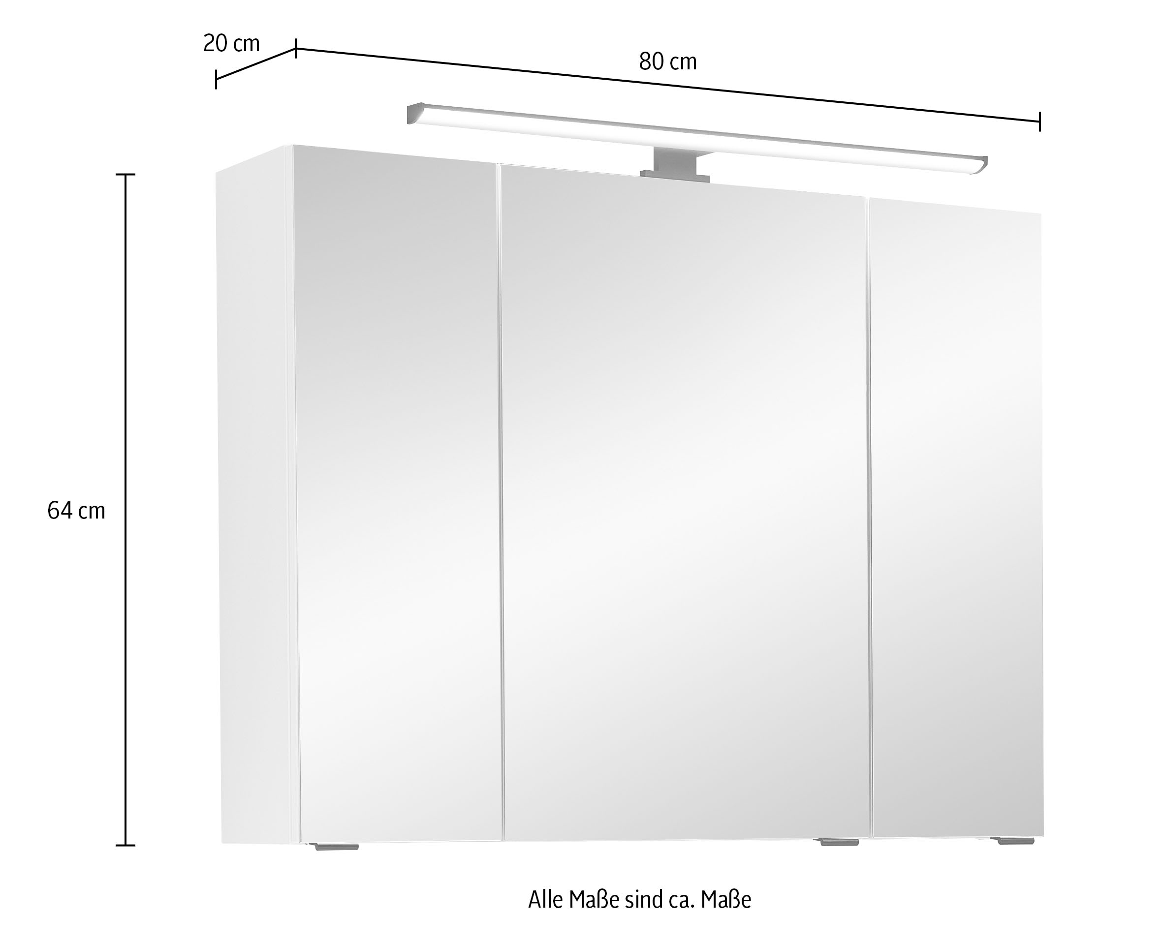 Saphir Badezimmerspiegelschrank »Quickset 500, 3 Türen, 80cm breit, LED-Aufsatzleuchte«