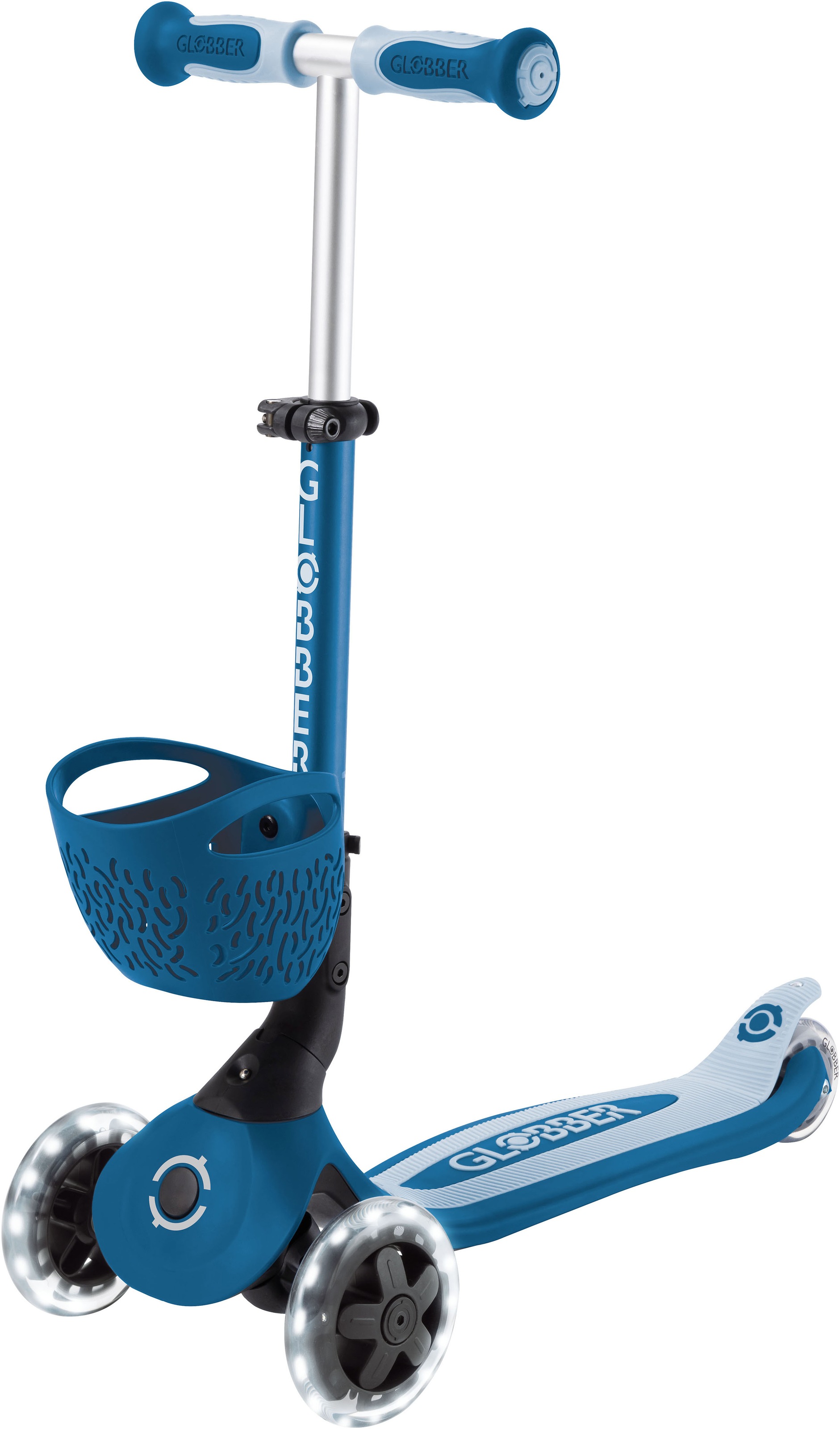 Globber Tretroller »GO-UP BABY 360 LIGHTS, mit Leuchtrollen und Leuchtmodul« Aufsitzrad, Laufrad und Scooter in Einem