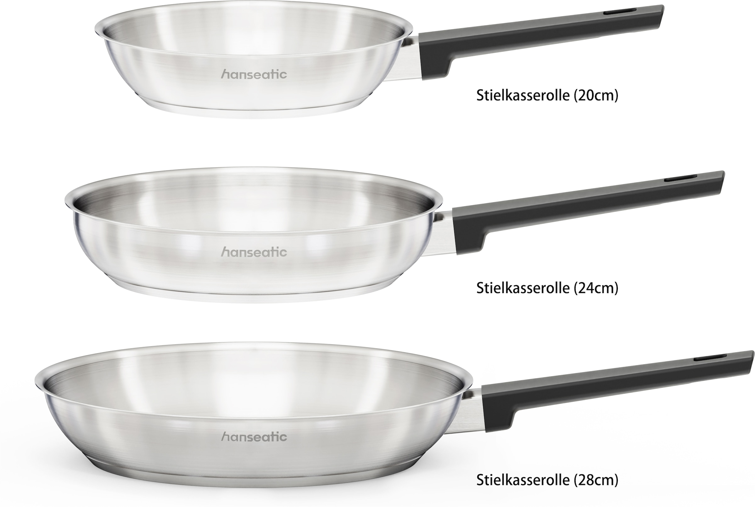 Hanseatic Pfannen-Set »SMART« Edelstahl 18/10 Set, 1x Pfanne Ø 20 cm, 24 cm und 28 cm, 3 tlg. ohne Beschichtung, energiesparend, für alle Herdarten, inkl. Induktion