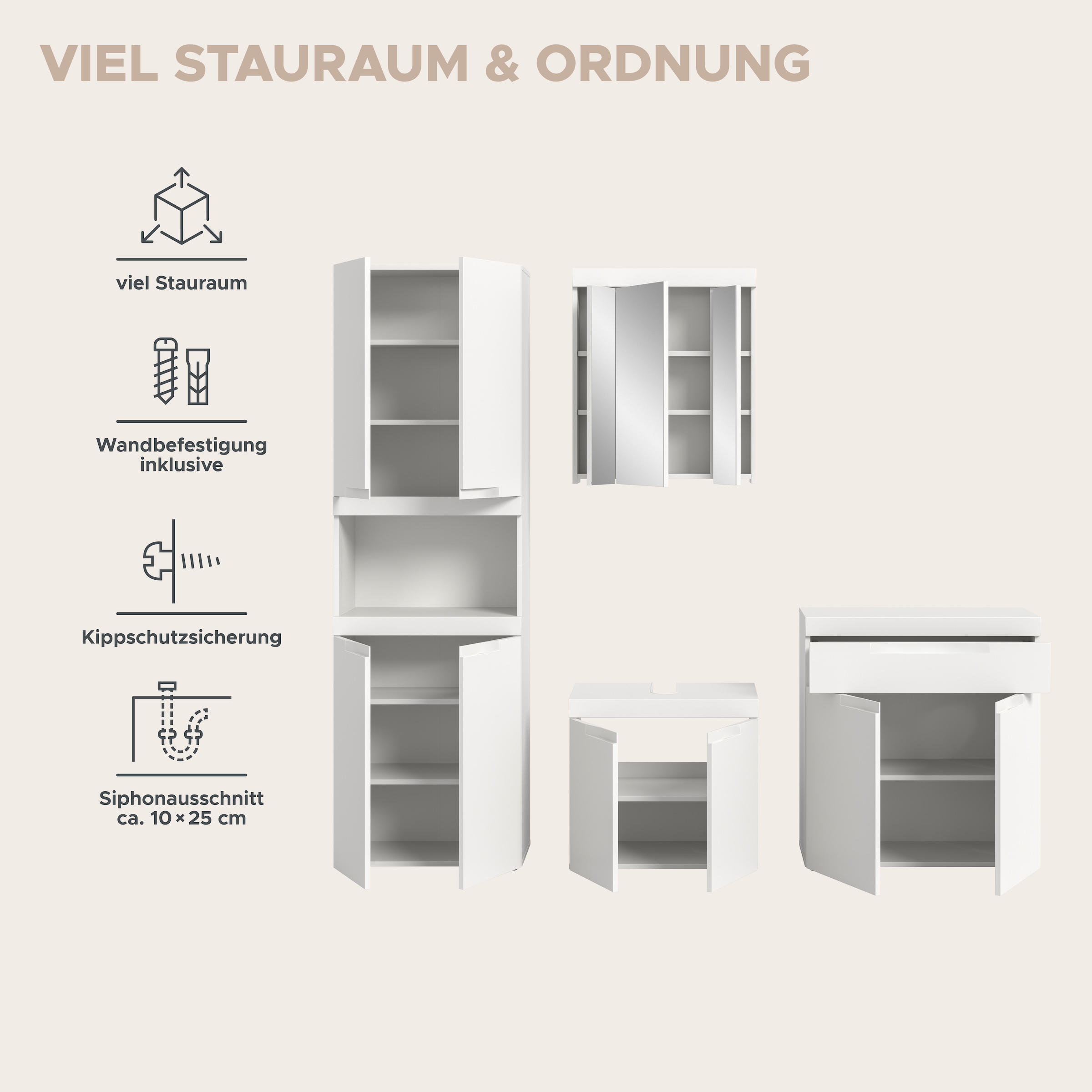 OTTO home Badmöbel-Set »MAOI, 4-teilige Badkombination, hochwertige MDF Front«