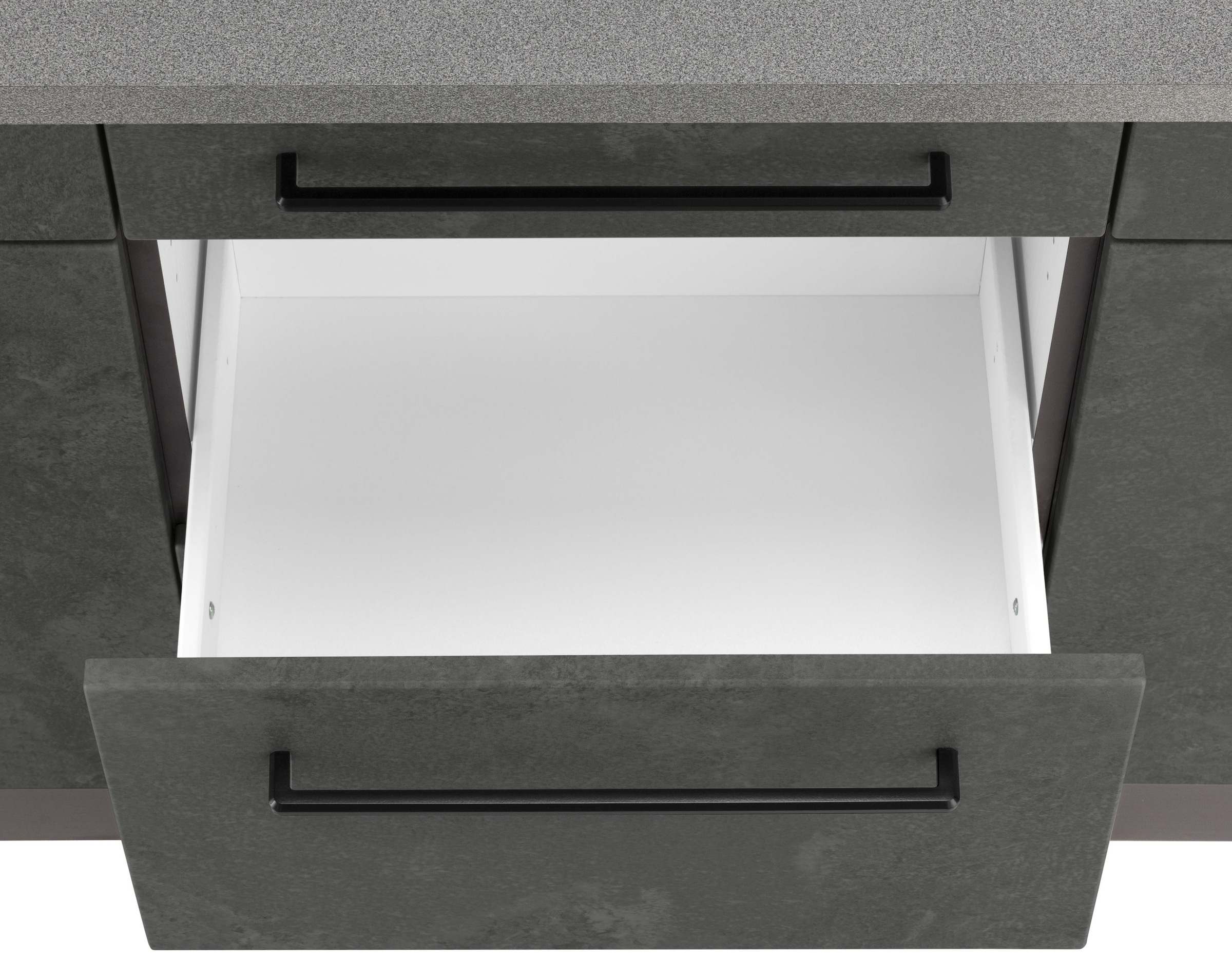 KOCHSTATION Küchenzeile »KS-Tulsa«, mit E-Geräten, Breite 380 cm, schwarze Metallgriffe, MDF Fronten