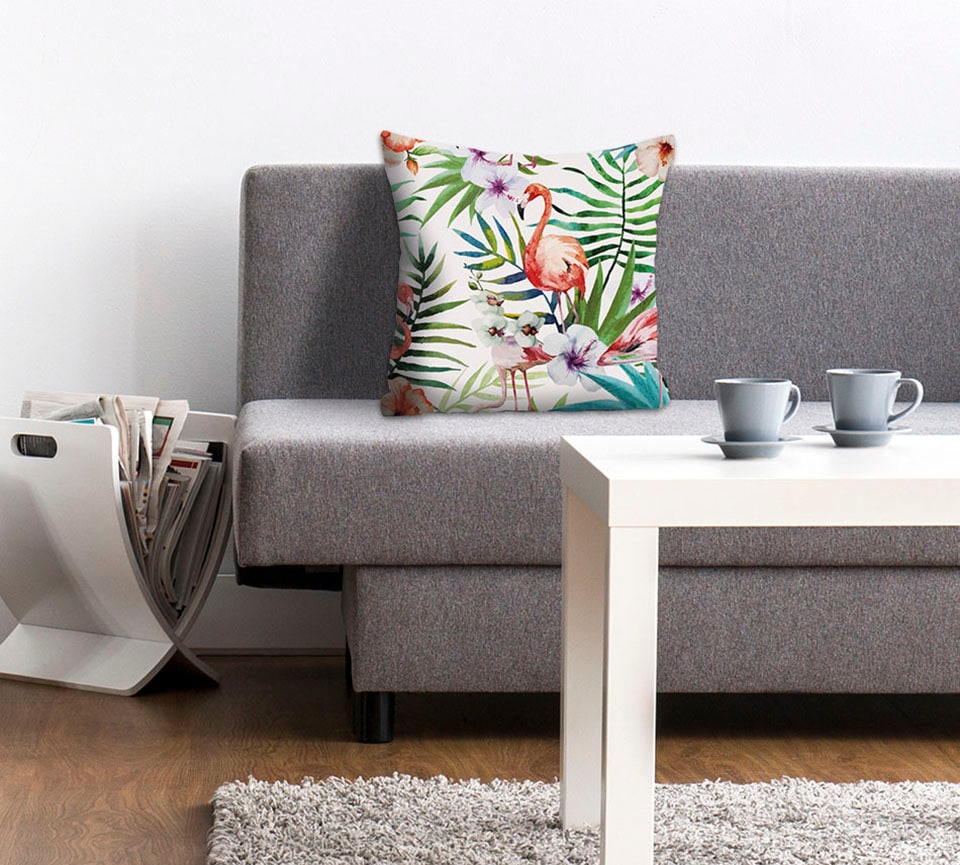 queence Dekokissen »Lena«, Kissenhülle,Blumen,Flamingos,Tropisch,Exotisch,F günstig online kaufen