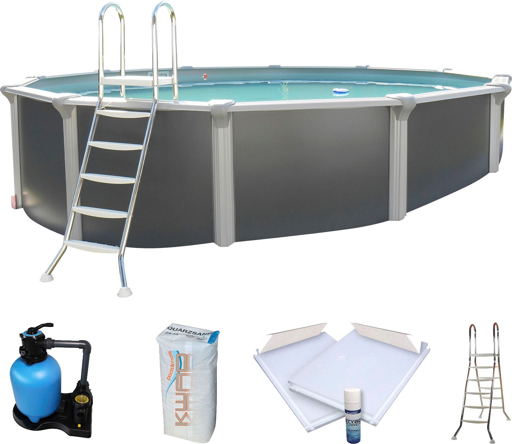KWAD Rundpool »»Supreme« all in Premium Folie«, (Set, 7 tlg.), ØxH: 460x132cm, inkl. Bodenisolationsset