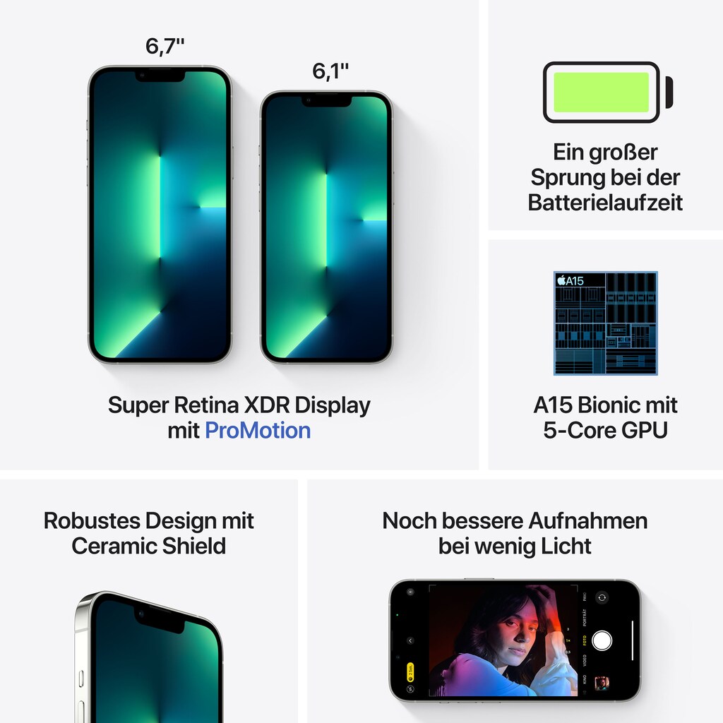 Apple Smartphone »iPhone 13 Pro«, Silver, 15,4 cm/6,1 Zoll, 256 GB Speicherplatz, 12 MP Kamera