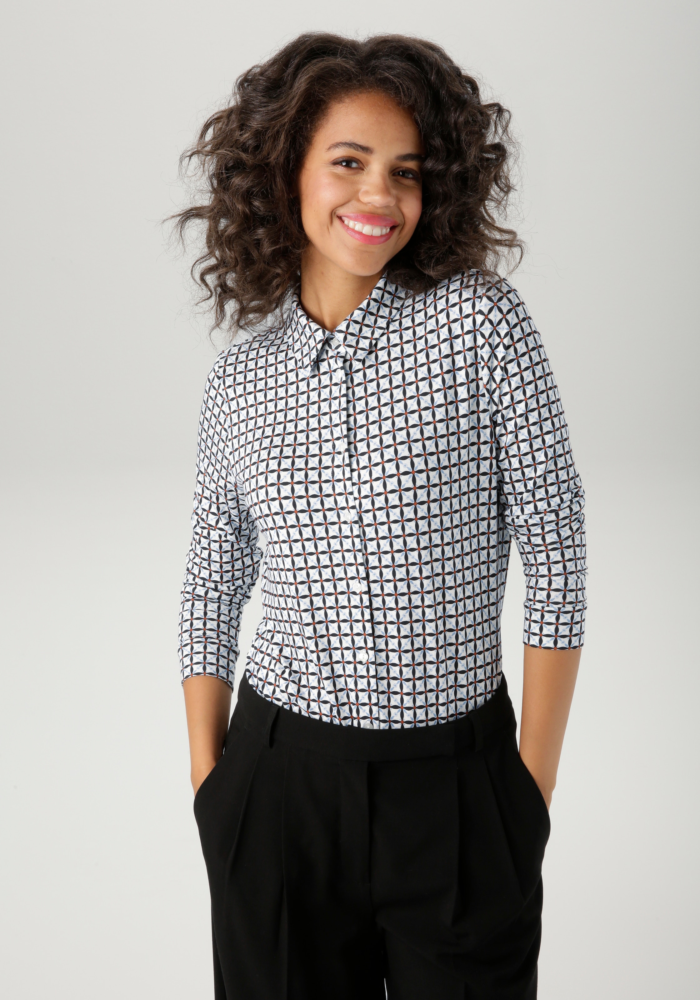 Aniston CASUAL Hemdbluse, mit farbharmonischem Retro-Muster - NEUE KOLLEKTION