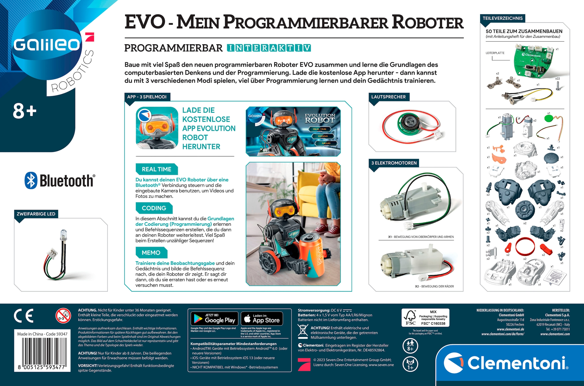 Clementoni® Modellbausatz »Galileo, EVO - Mein programmierbarer Roboter« Made in Europe