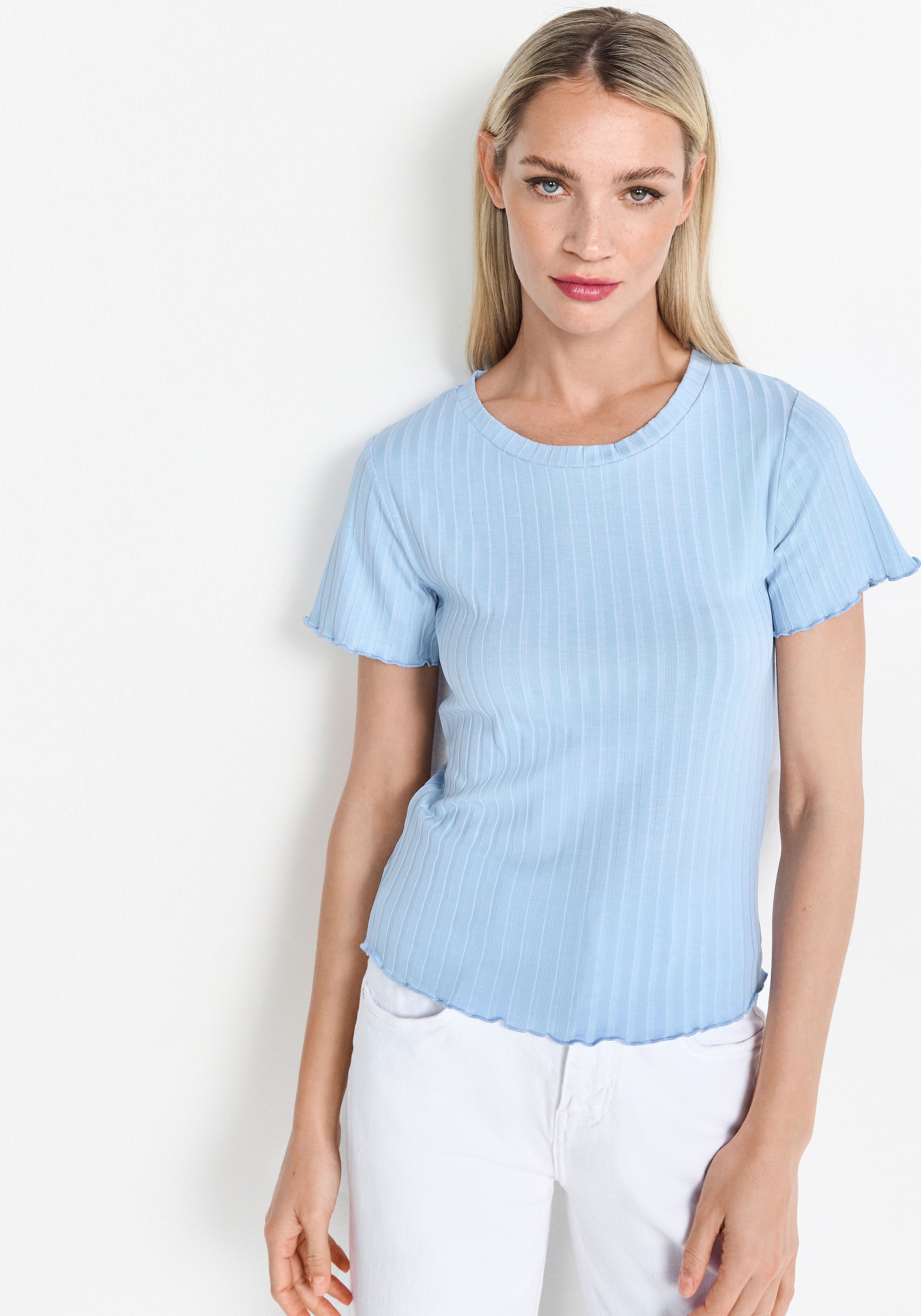 RICHROYAL Kurzarmshirt Mit gewelltem Saum an Rumpf und Ärmeln