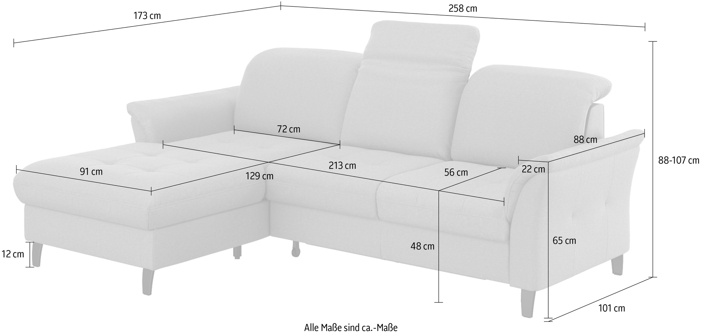 sit&more Ecksofa »Maggiore L-Form«, wahlweise mit Kopfteilverstellung, Bettfunktion und Bettkasten