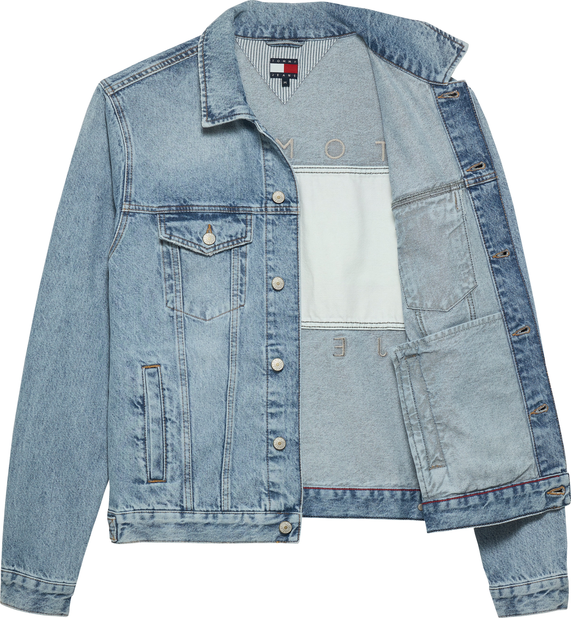 Tommy Jeans Jeansjacke »RYAN RGLR TRCKR RWB EXT CI6033«, ohne Kapuze, Mit Rundhalsausschnitt