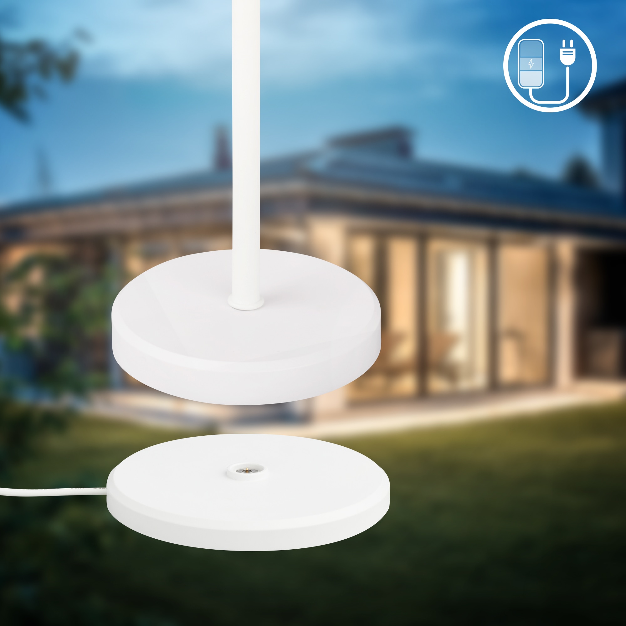B.K.Licht Außen-Tischleuchte »BK_TL1607 Akku Tischlampe mit Ladestation, 3-Stufen Touchdimmer, IP44«, 1 flammig, Leuchtmittel LED-Modul | LED fest integriert, 3.000 K, 230 Lm, 2,5W, Akku wechselbar, max. 12h Leuchtdauer, Weiß