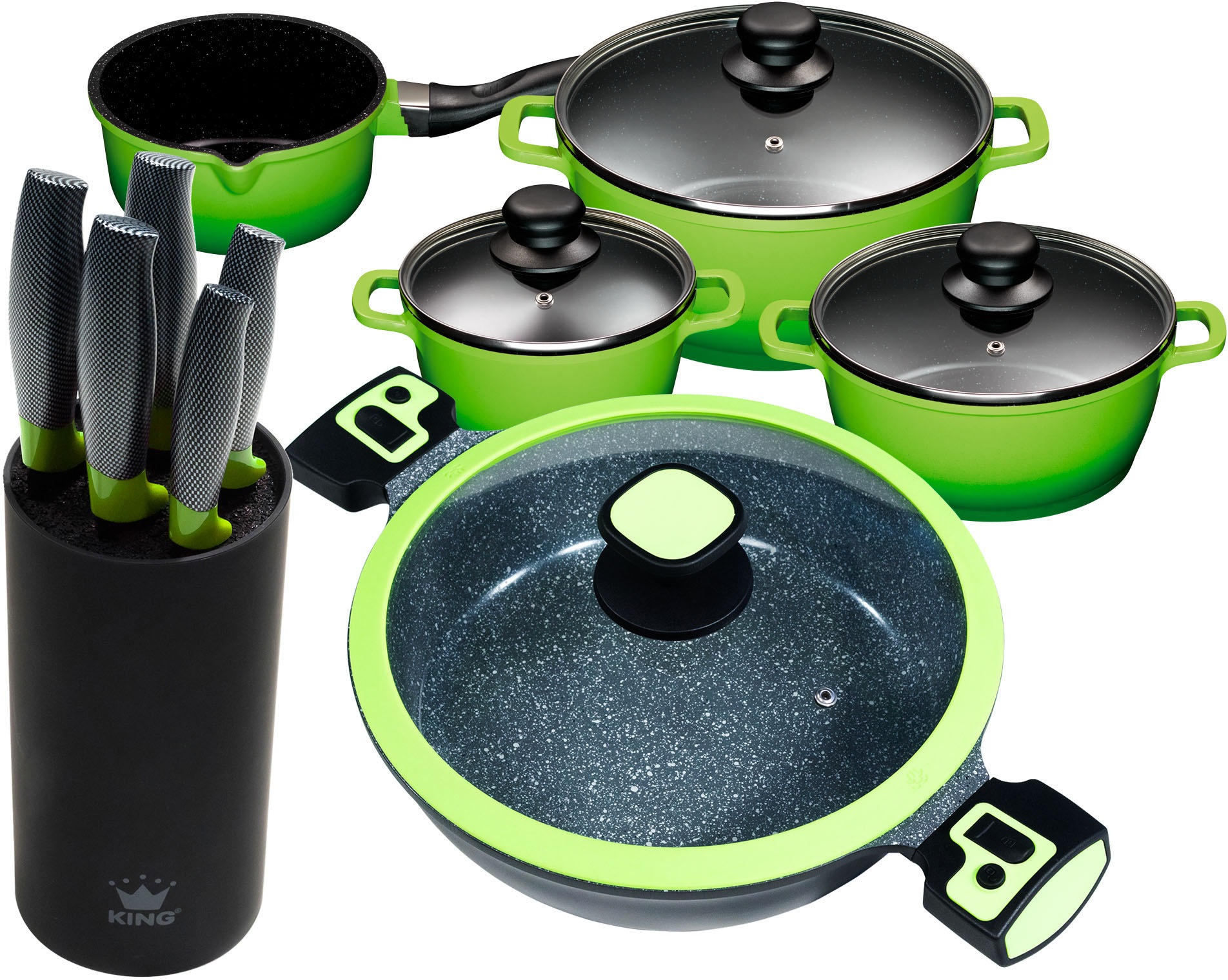KING Topf-Set, Aluminiumguss, (Set, 11 tlg., 4 Töpfe, 1 Servierpfanne, 4 De günstig online kaufen