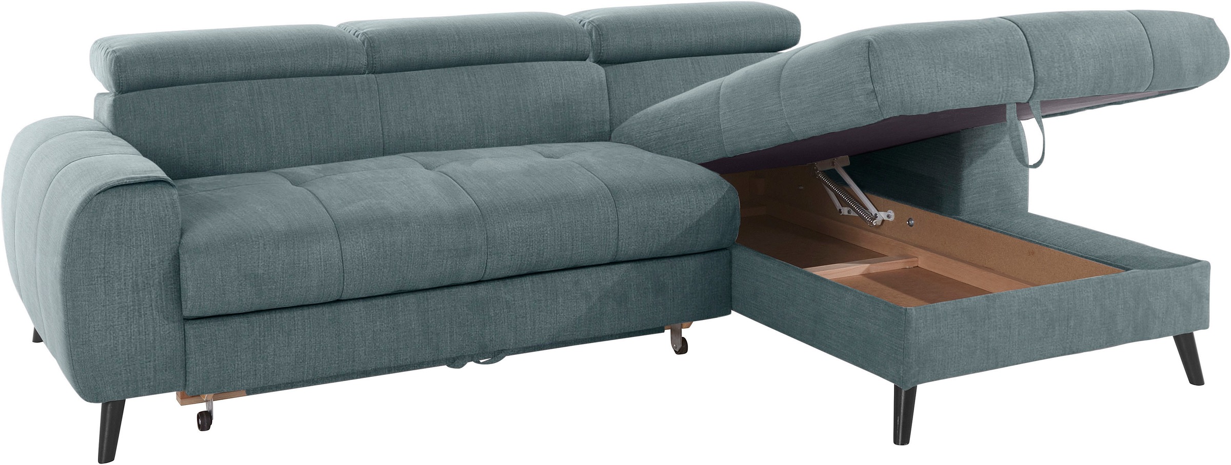 COTTA Ecksofa »Mia L-Form mit 3 Zierkissen«, wahlweise mit Bettfunktion, Bettkasten, Beleuchtung & Wireless-Charger