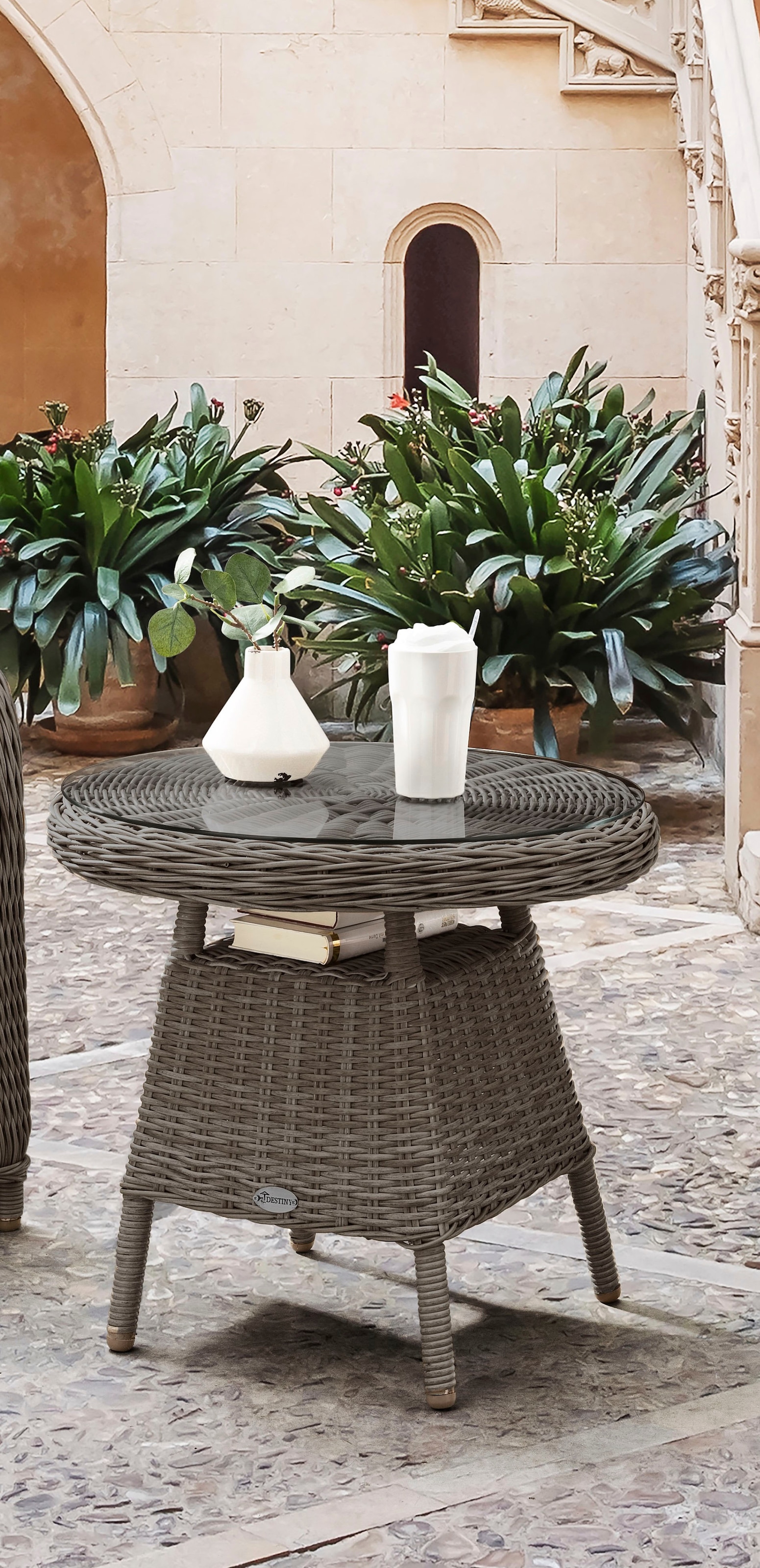 Destiny Gartentisch »MALAGA«, Ø: 60cm x H: 55cm, Aluminium, Polyrattan günstig online kaufen