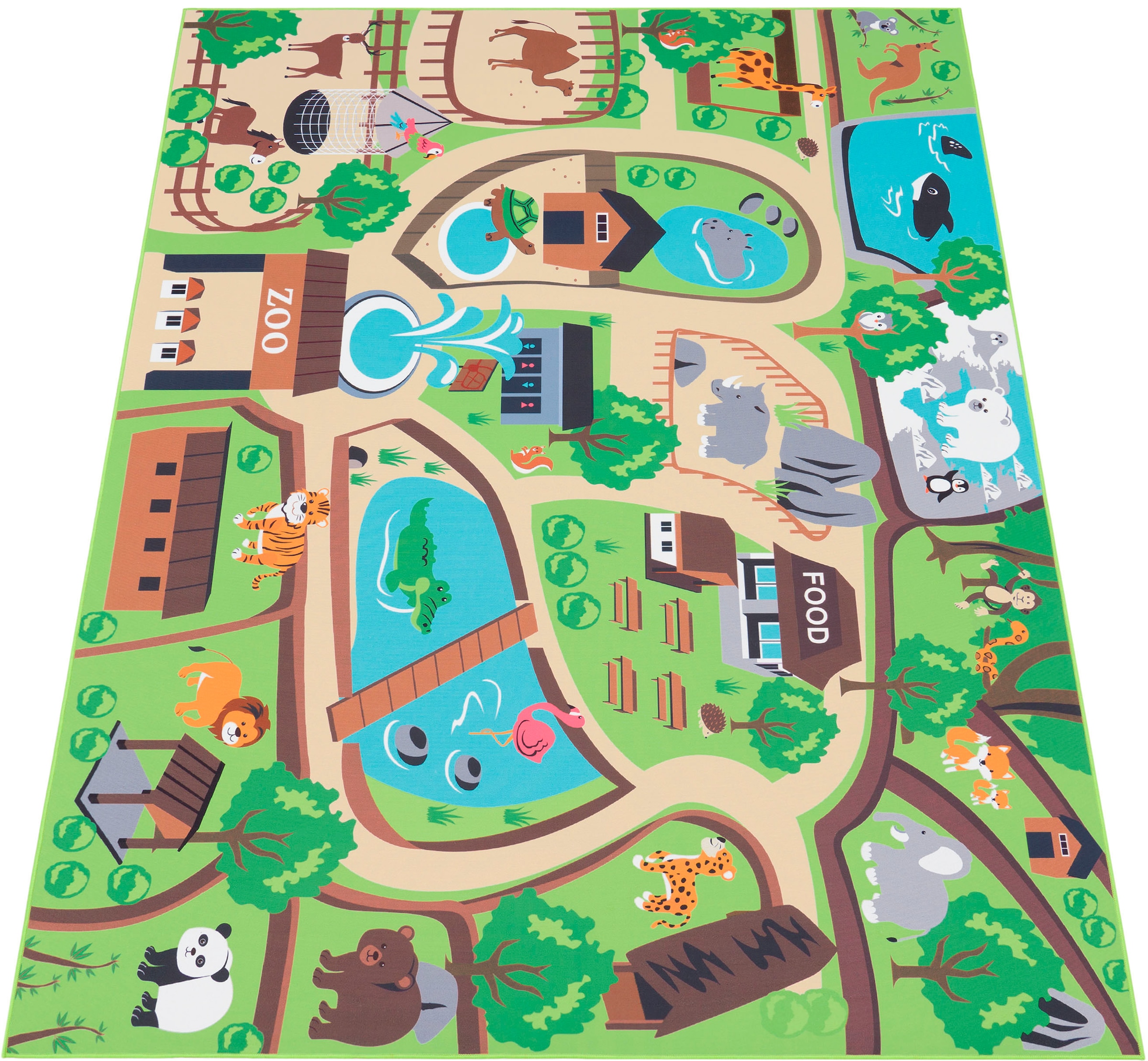 Paco Home Kinderteppich »Bino 563«, rechteckig, Kurzflor, Straßen-Spiel-Teppich, Motiv Zoo, Kinderzimmer