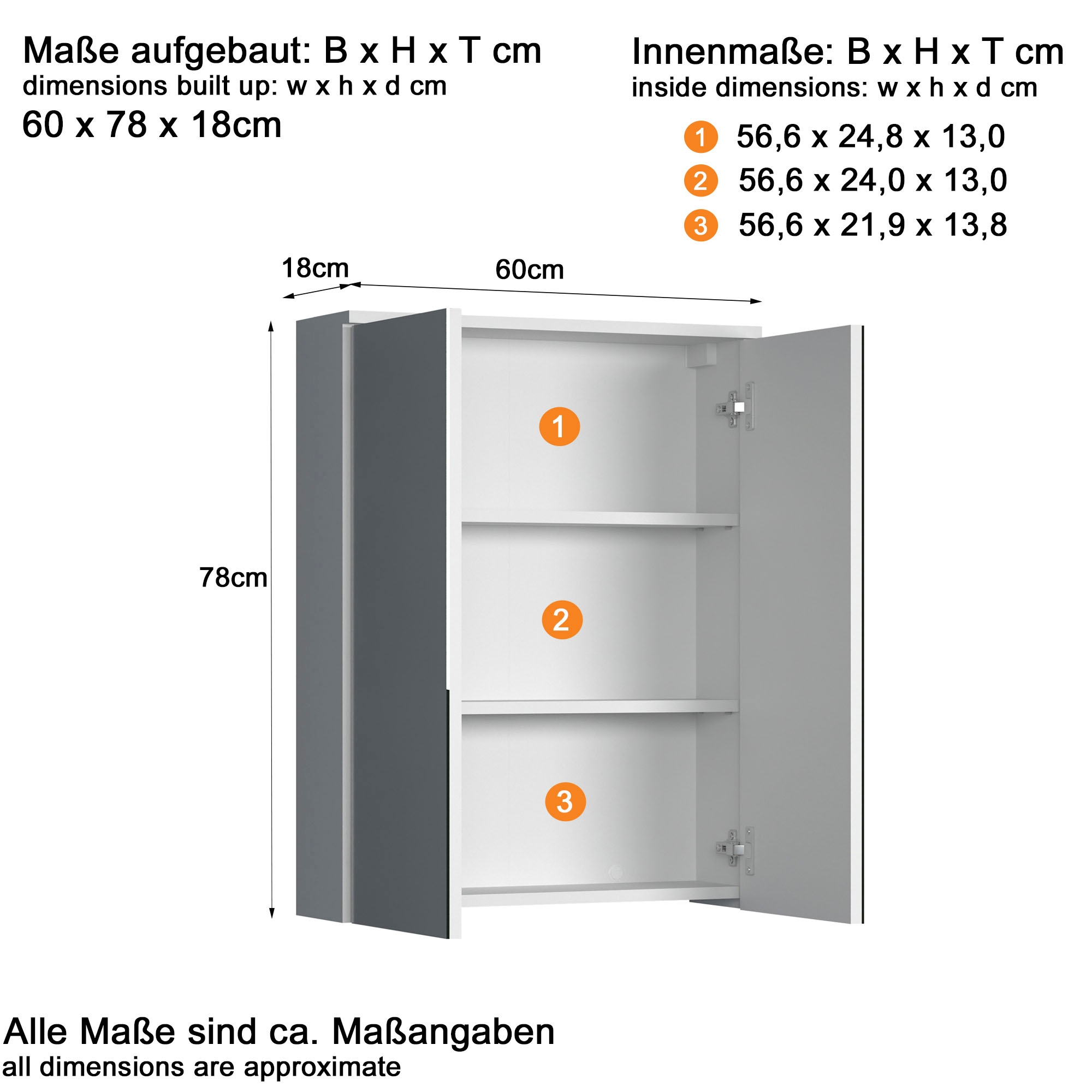 welltime Badezimmer-Set »Prag«, (Set, 4 St.), Hochschrank, Unterschrank, Waschbeckenunterschrank & Spiegelschrank