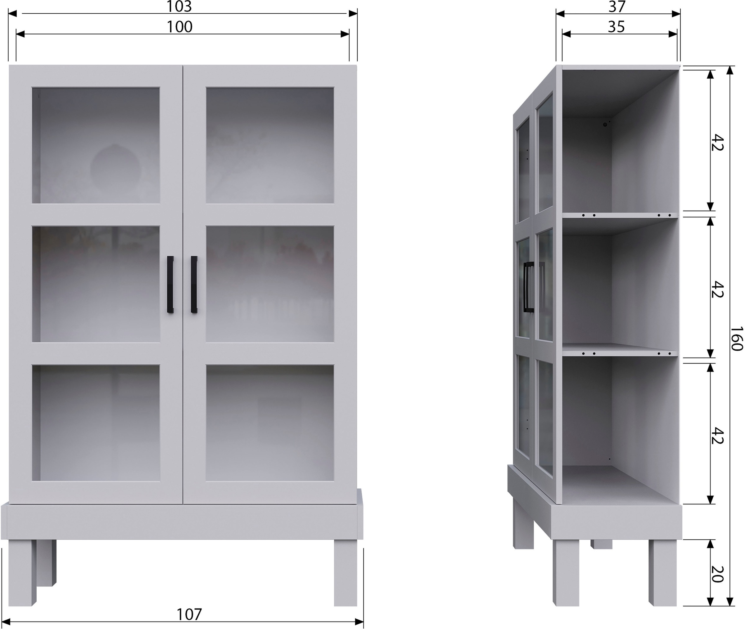 WOOOD Vitrine »Bonk«, ausgestattet mit drei Regalen, H 160 cm x B 107 cm