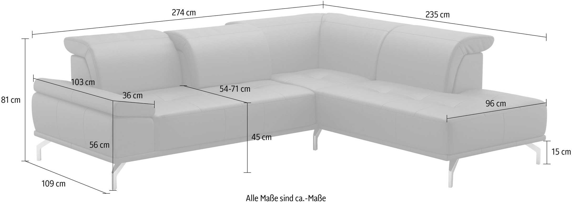 Places of Style Ecksofa »Caluna«, Inkl.Sitztiefenverstellung