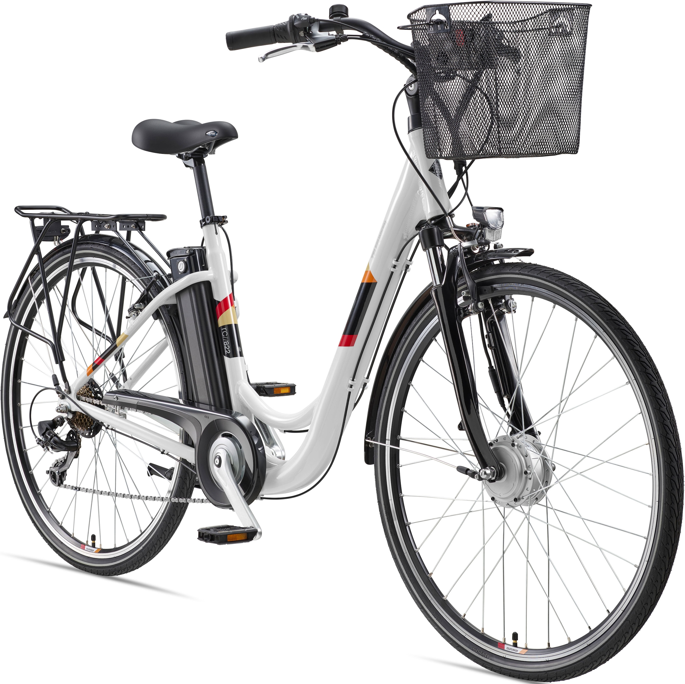 Telefunken E-Bike »Multitalent RC822«, 7 Gang, Shimano, Tourney, Frontmotor 250 W, (ca. 100 km Reichweite-2 V-Bremsen-Beleuchtung-Straßenzulassung), City Elektrofahrrad, Damen Herren, 28 Zoll, 36 V 374 Wh Akku, Pedelec