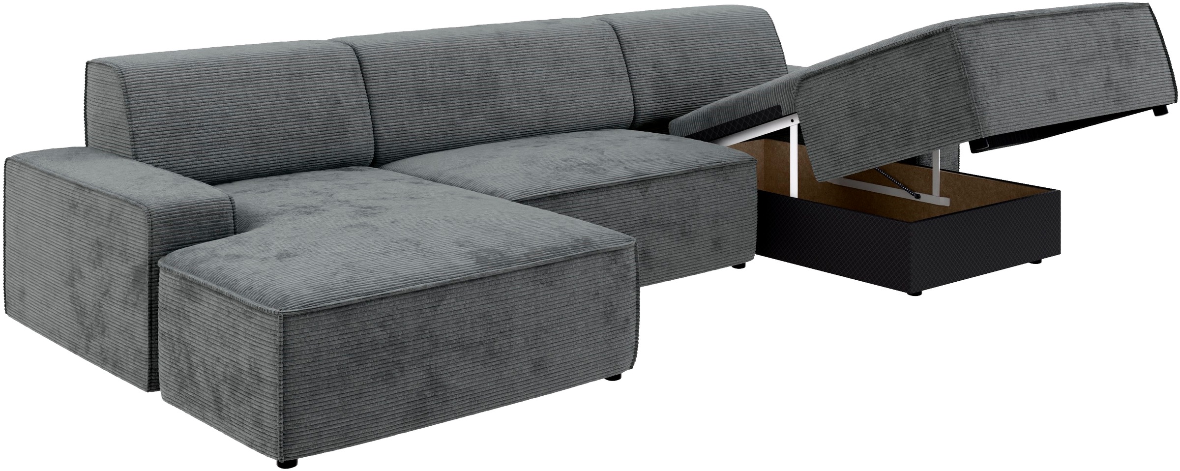 TRENDMANUFAKTUR Wohnlandschaft »Graz, wahlweise mit Sitzvorschub und Bettkasten, U-Form, Breite 329 cm«, in Cord-, haustierfreundlichem LEO Struktur- oder LUMOS-3D-Bezug