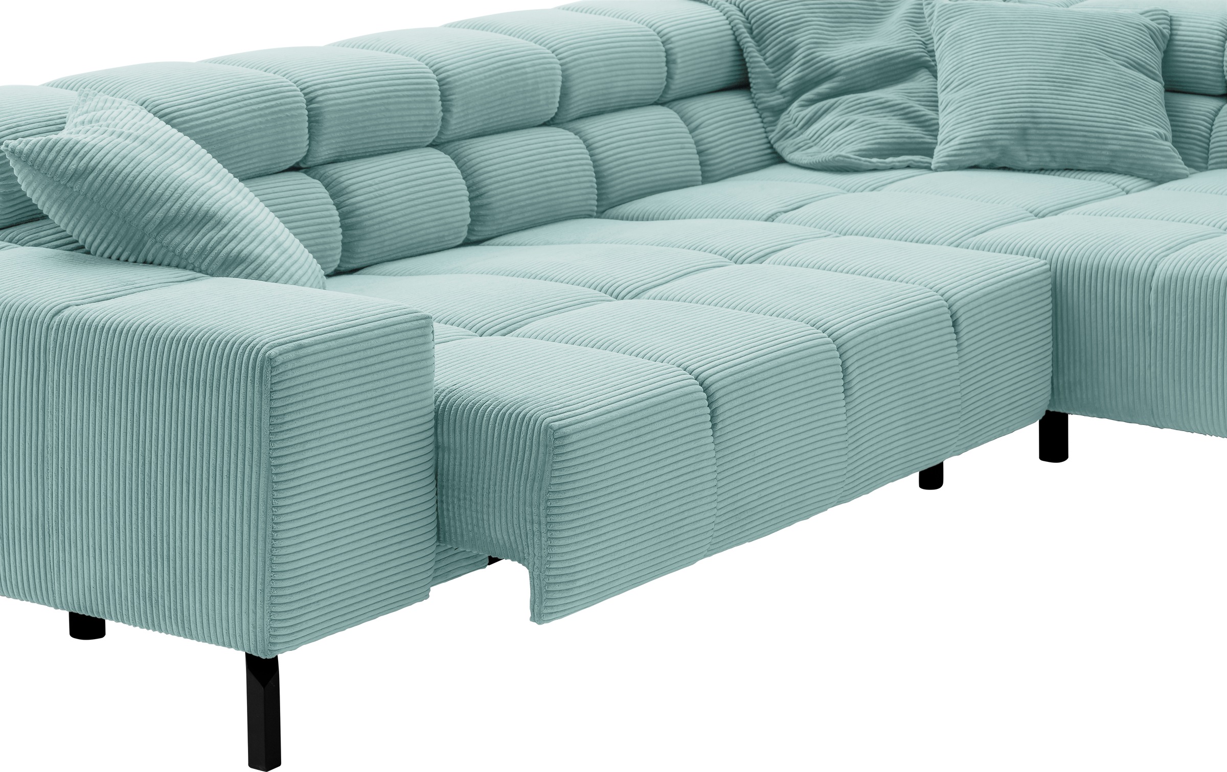 INOSIGN Ecksofa »Ancona New, wahlweise motorische Sitztiefenverstellung, auch in Cord«, feine Steppung, mit Kopfteilverstellung, 3 Zierkissen, L-Form