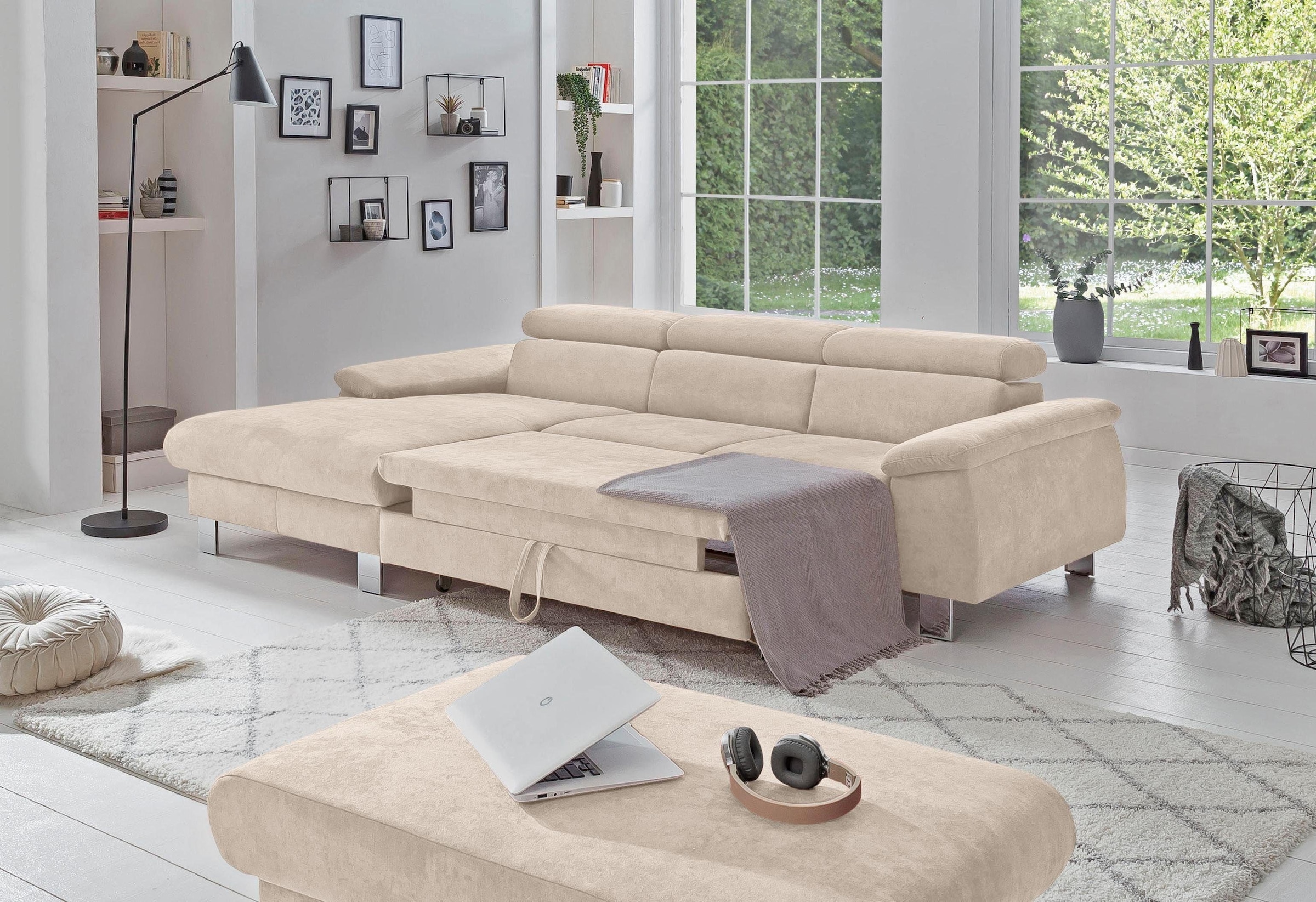 COTTA Polstergarnitur »Komaris L-Form«, (Set), Set bestehend aus: Ecksofa mit Kopfteilverstellung & Hocker