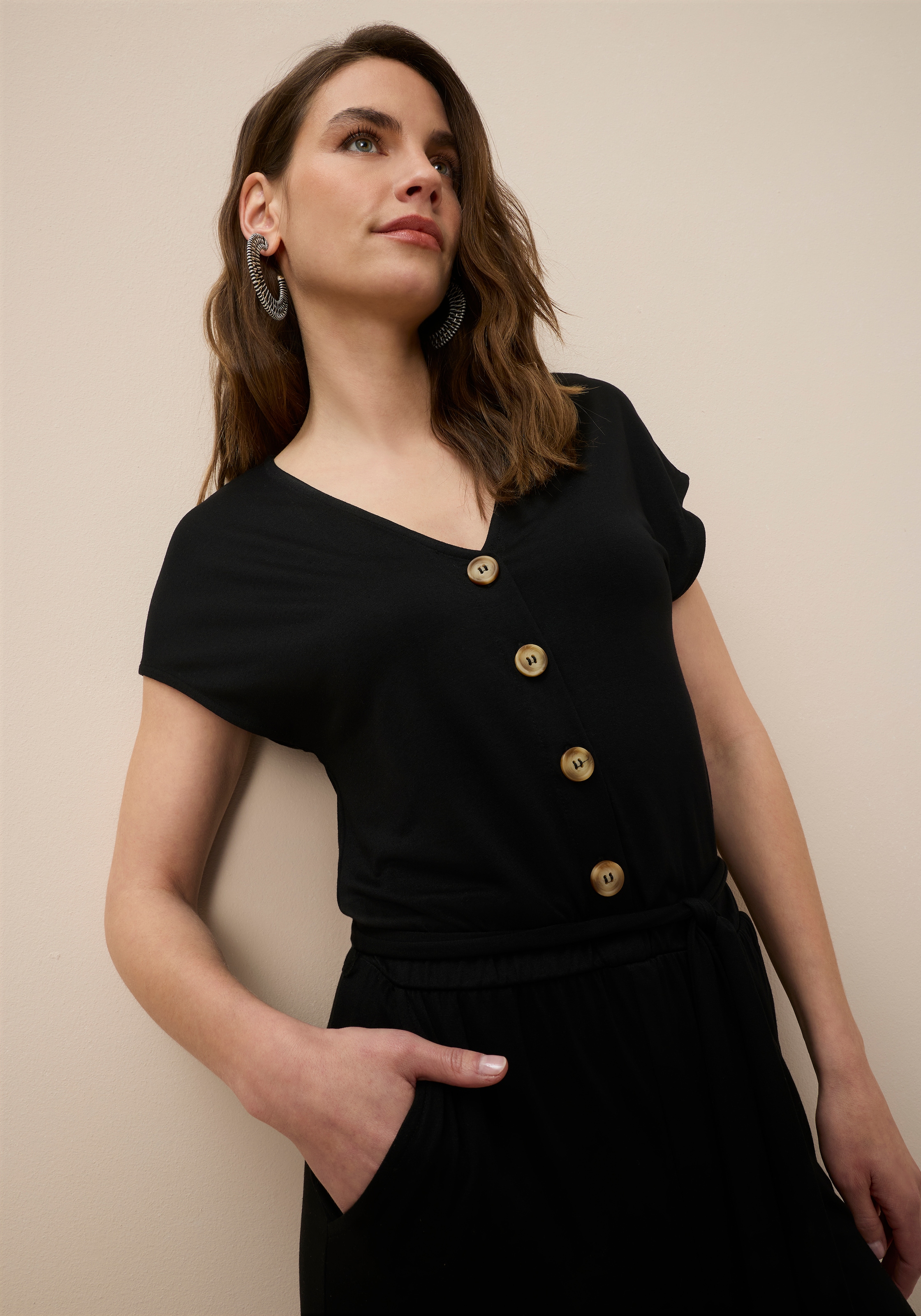 Tamaris Culotte-Overall mit Knopfleiste und Bindeband