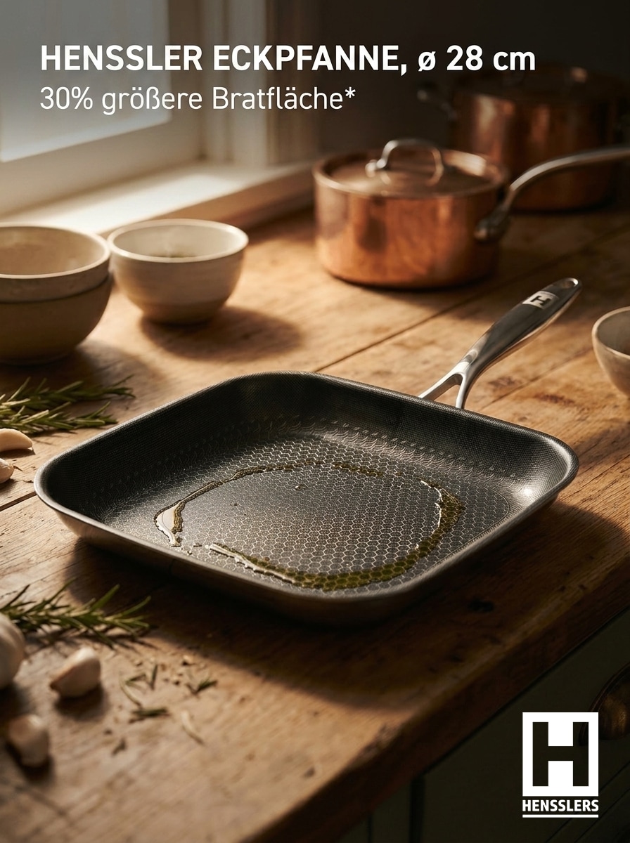 HENSSLERS Bratpfanne »Premium, aus Edelstahl, Eckpfanne mit Wabenstruktur, 28 cm« Edelstahl 18/10 1 tlg.