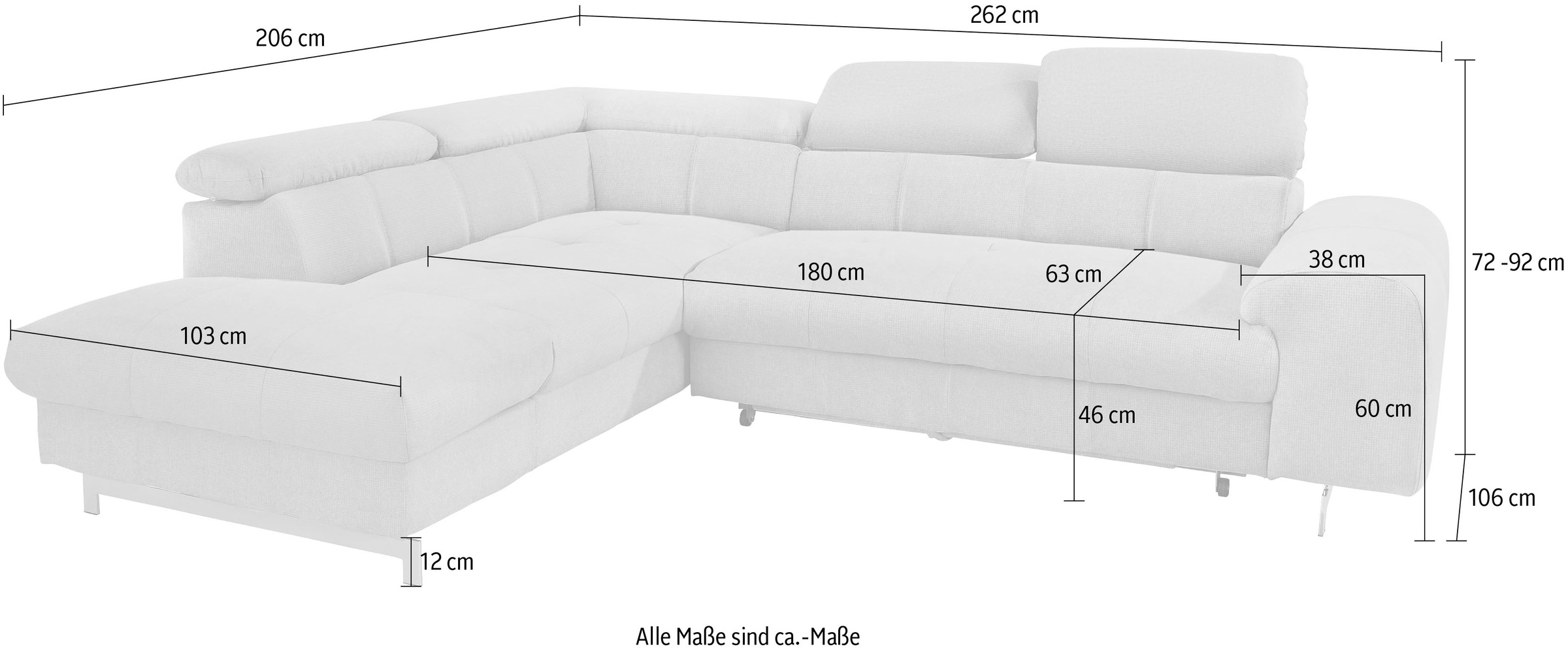 COTTA Polstergarnitur »Chef L-Form«, (Set, 2 tlg.), Set bestehend aus: Ecksofa mit Kopfteilverstellung & Hocker