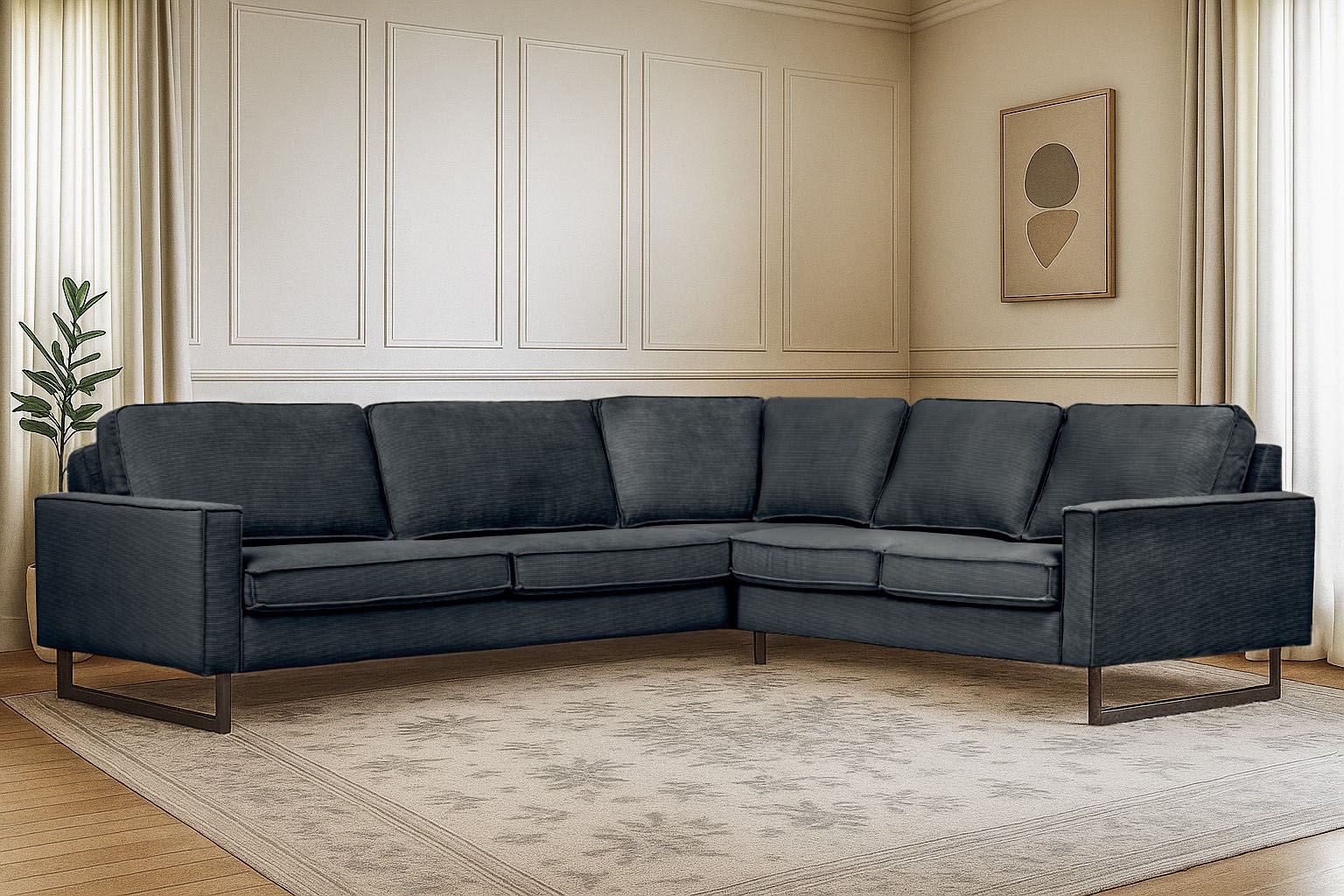 Places of Style Ecksofa »Pinto, XXL, 250/290 cm, langer Schenkel, Ottomane«, Cord, Chenille, Lederoptik, mit Keder, Metallfüße, Wellenunterfederung