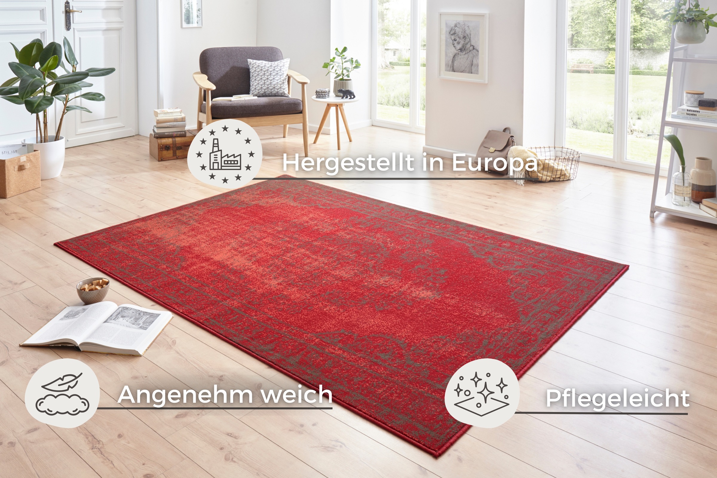 HANSE Home Teppich »Plume«, rechteckig, 9 mm Höhe, Kurzflor, Used-Look, Teppich, Vintage, Esszimmer, Wohnzimmer, Flur