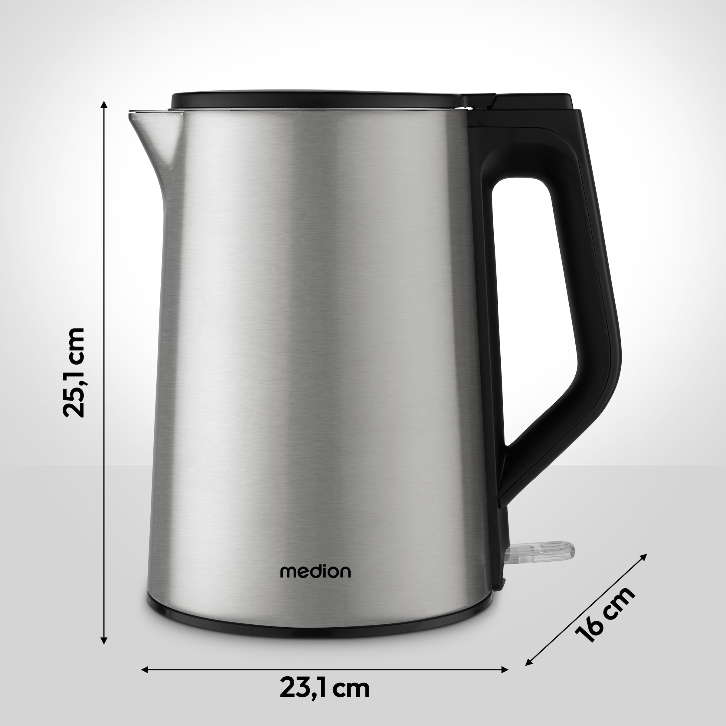 Medion® Wasserkocher »MD12105« 1,5 l 2200 W 2.200 W, 1,5 L, Doppelwandiges Edelstahlgehäuse, 360° basis