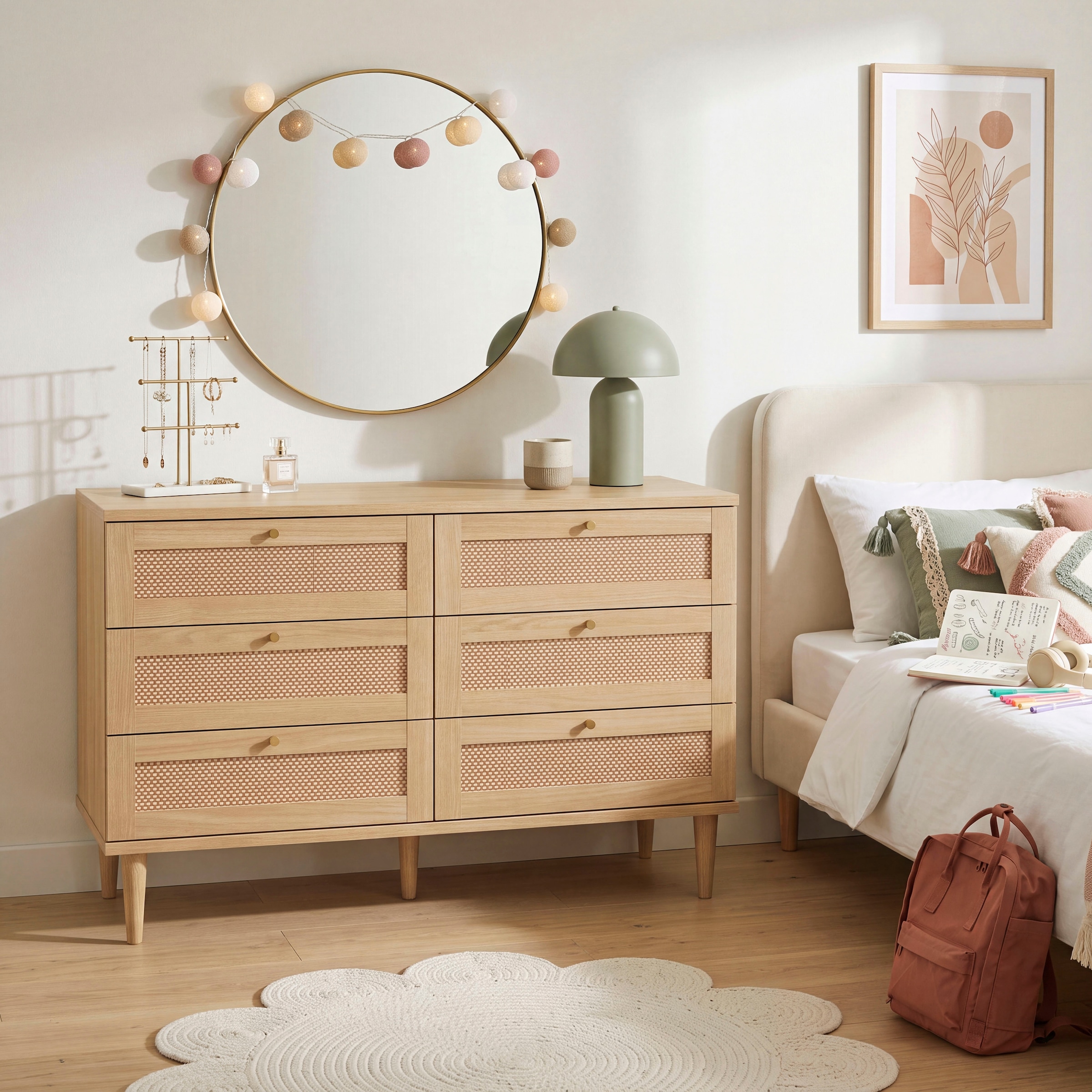 OTTO home Kommode »ELLIAN mit Wiener Geflechtoptik, 6 Schubkästen« Holzfüße, Metallgriffe, Made in EU, viel Stauraum