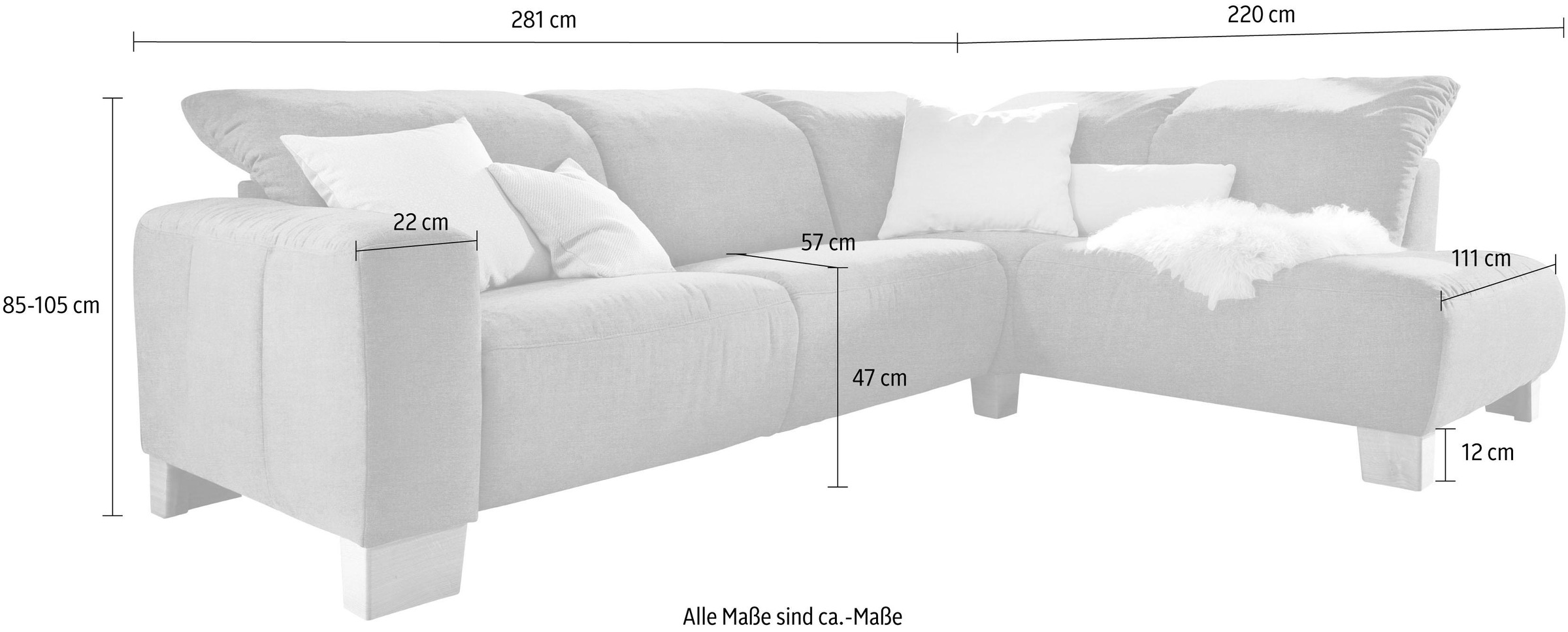 Home affaire Ecksofa »Hörnum L-Form«, wahlweise mit motorischer Relaxfunktion, mit verstellbarer Kopfstütze