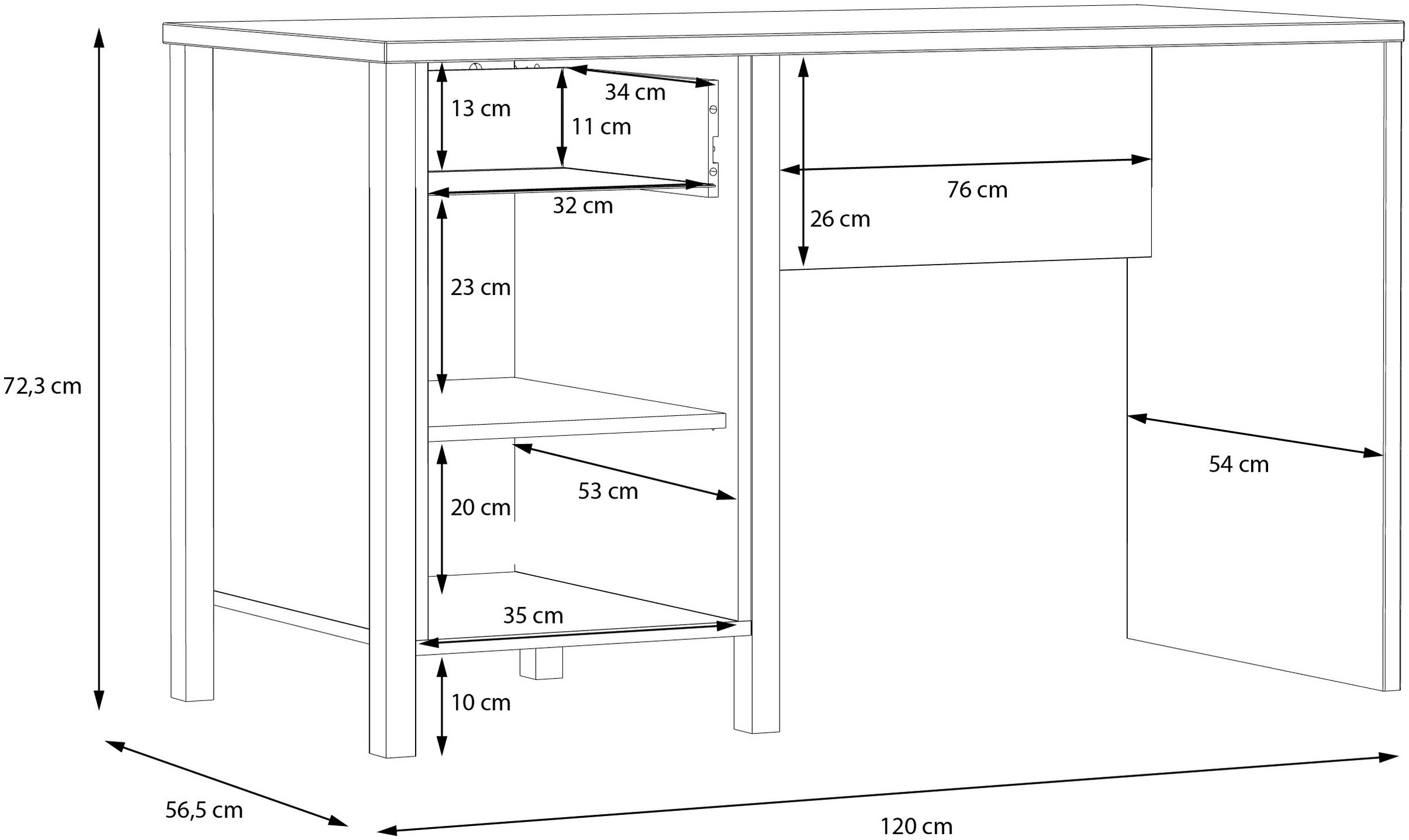 FORTE Schreibtisch »High Rock«, mit Tür & Schublade, Industrial-Look, Knieblende, Breite 120 cm