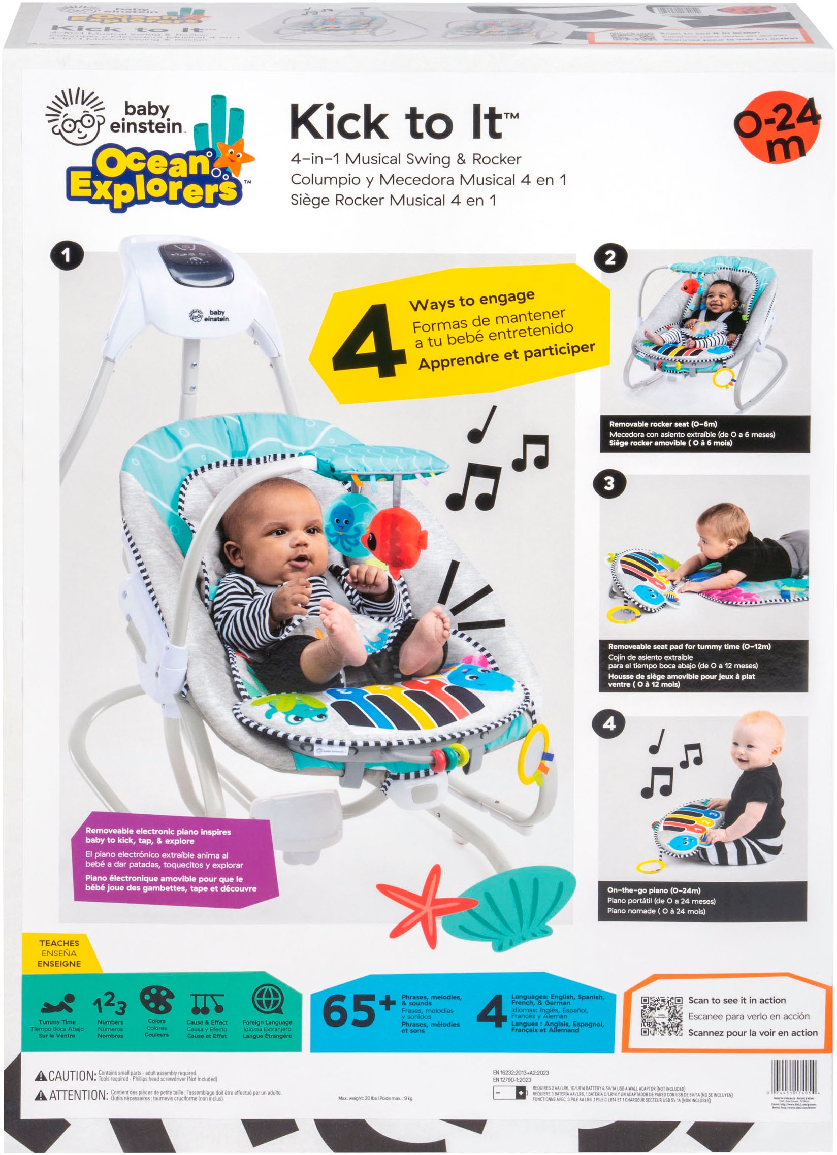 Baby Einstein Babywippe »Kick to It 4-in-1 Musical Swing & Rocker«, bis 9 kg, mit Sound-Effekt