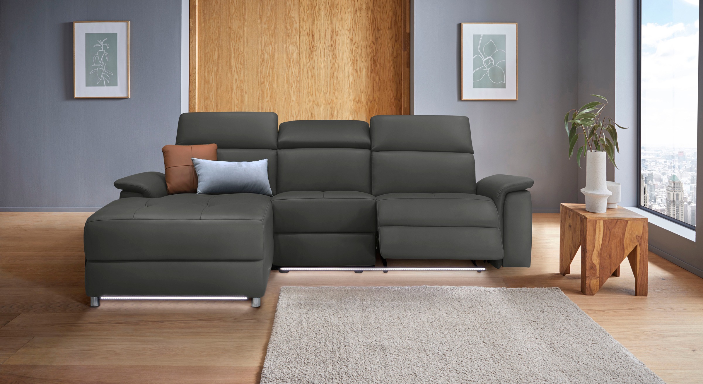 Home affaire Ecksofa »Pareli, L-Form, 259cm,m. Recamiere, Echtleder, Kunstl günstig online kaufen