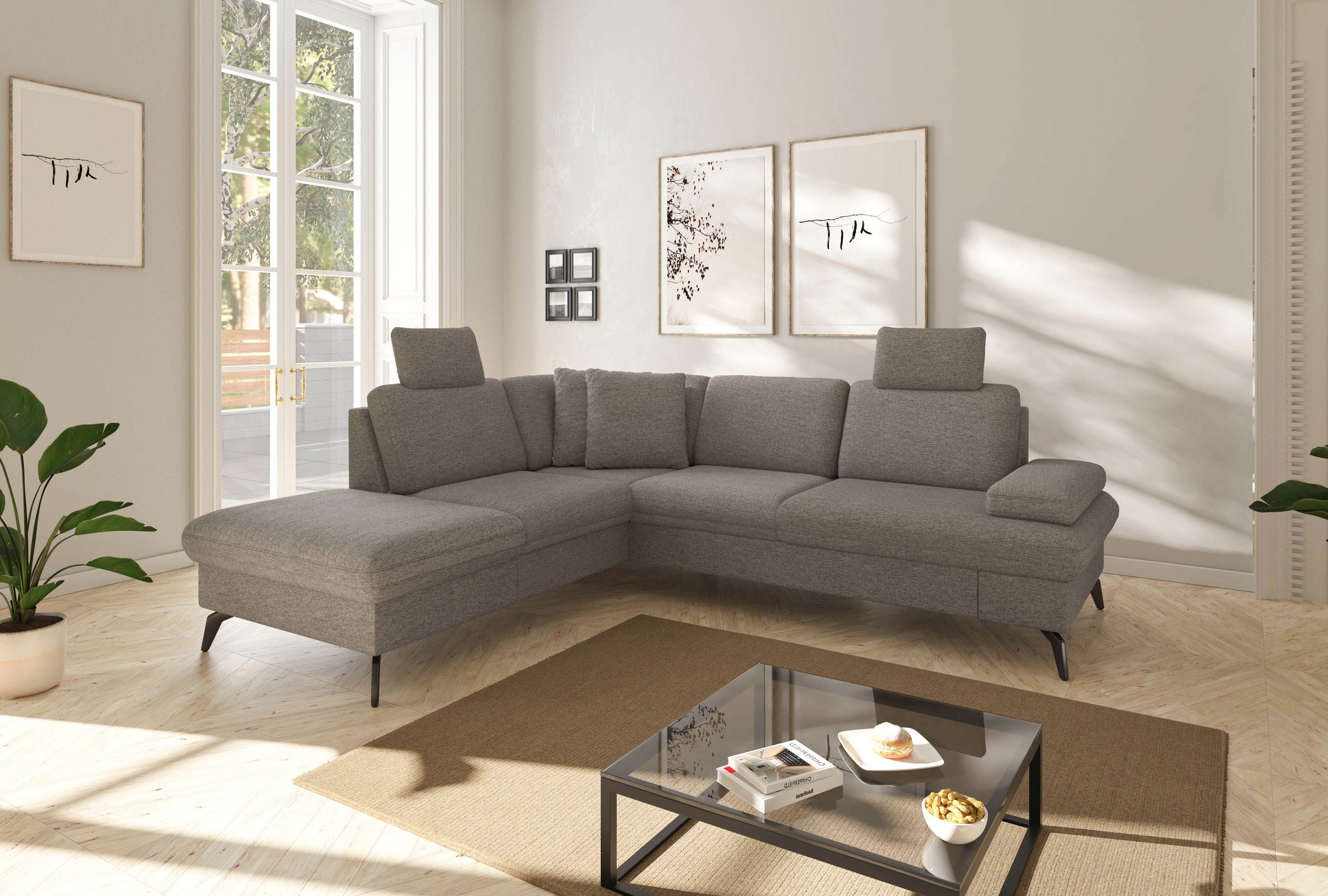 sit&more Ecksofa »Morris Jubi L-Form«, inkl. Armteilfunktion und 1 Zierkissen, wahlweise mit Bettfunktion